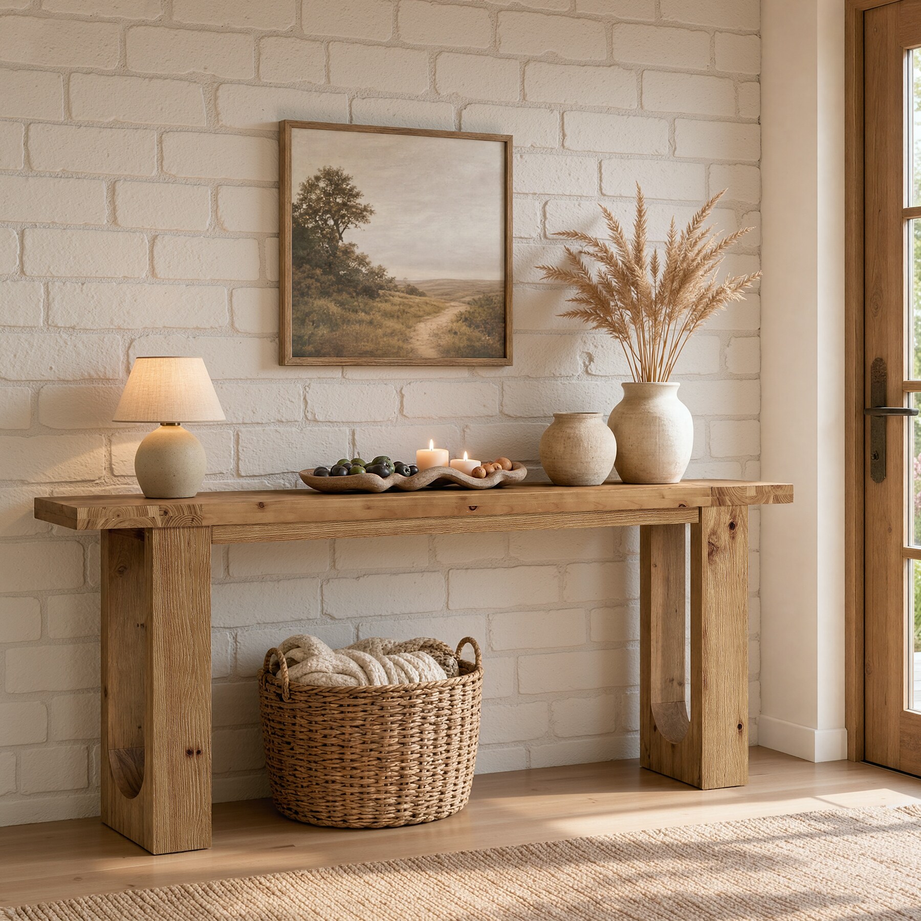 LITTLE TREE 79-in W Farmhouse Natural Grain Solid Wood Extra Long ...