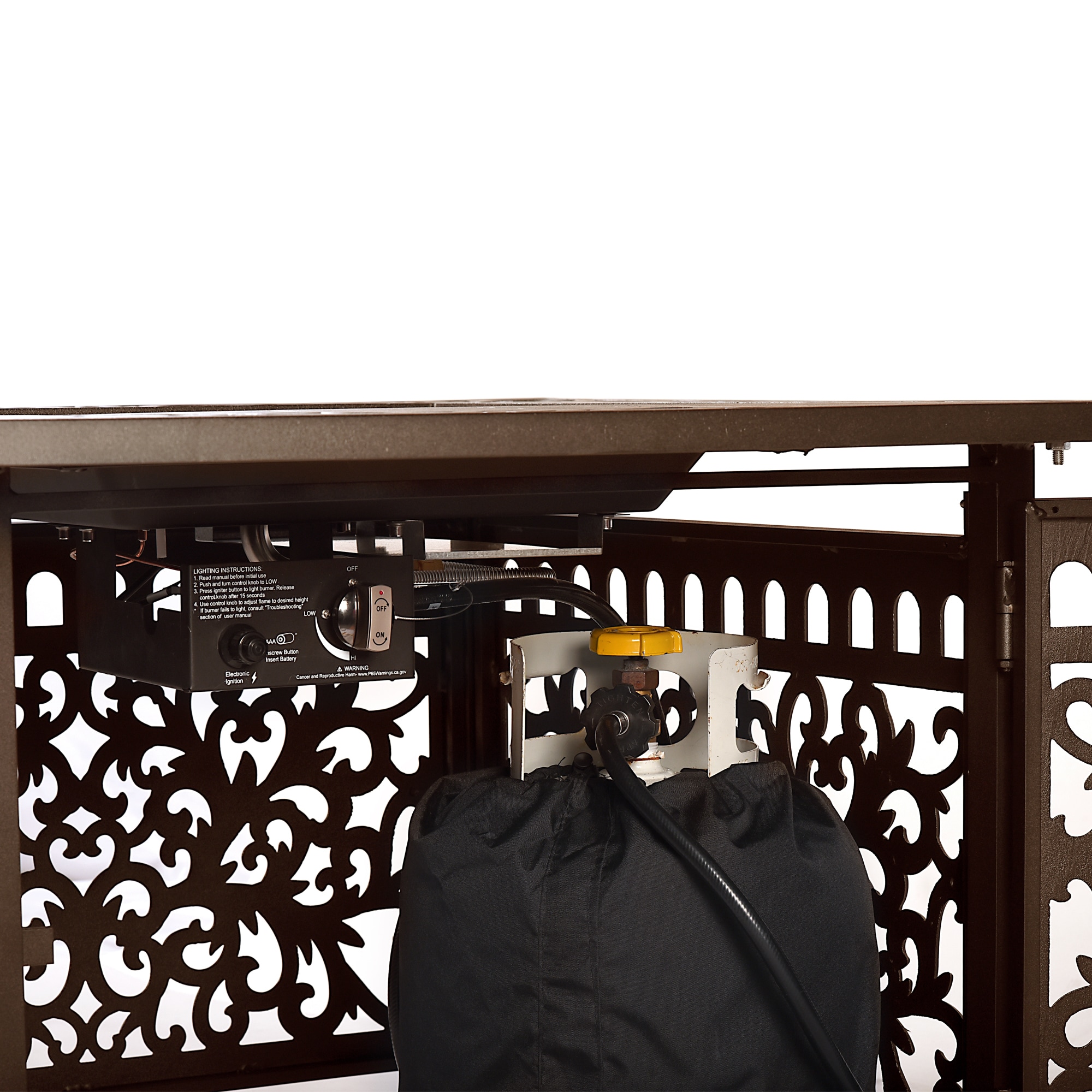 Brown Aluminum Square Gas Fire Pit Table with Glass Beads