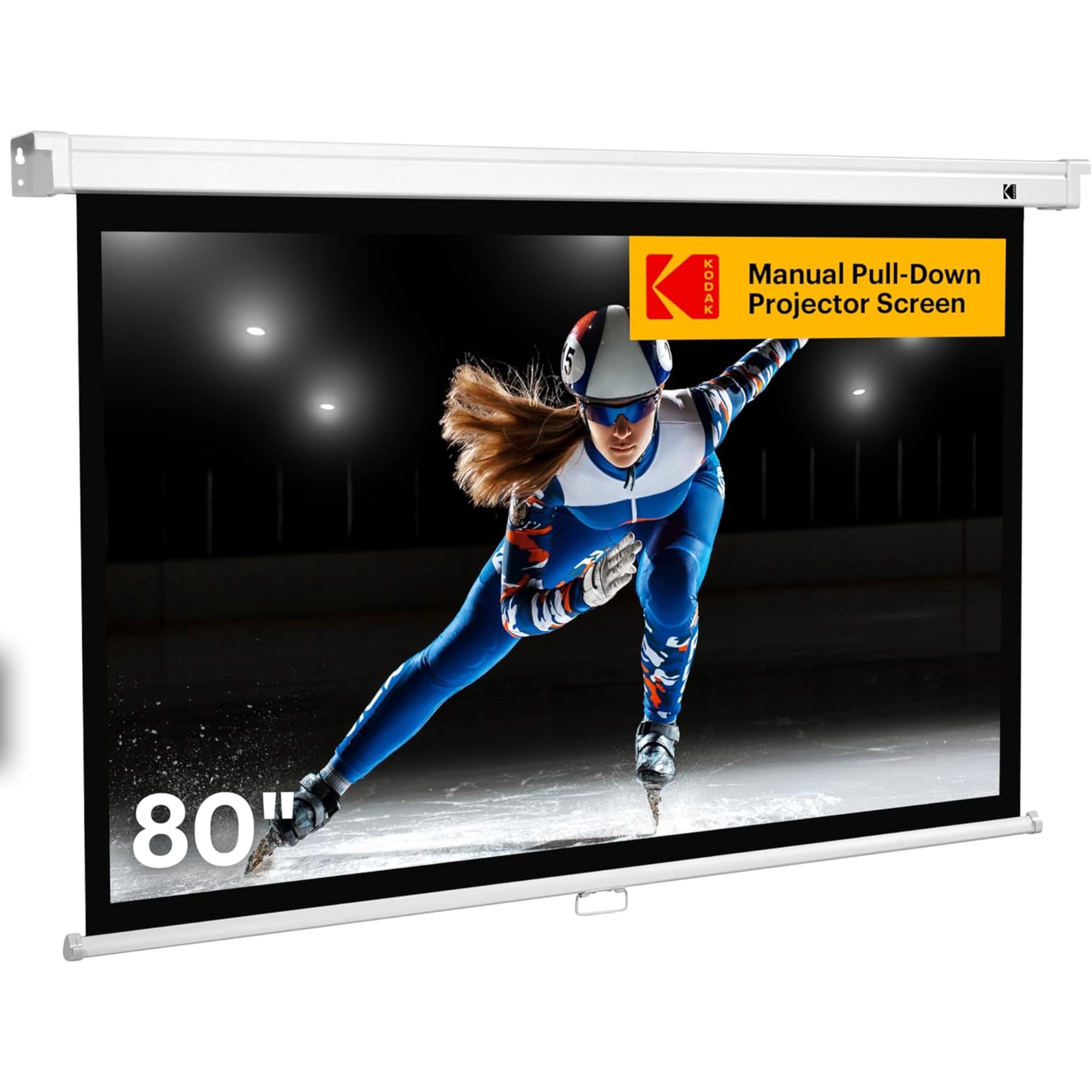 Kodak RODPJSMP80 80'' Manual Pull Down Projector Screen - Large 16:9 Retractable Projector Screen