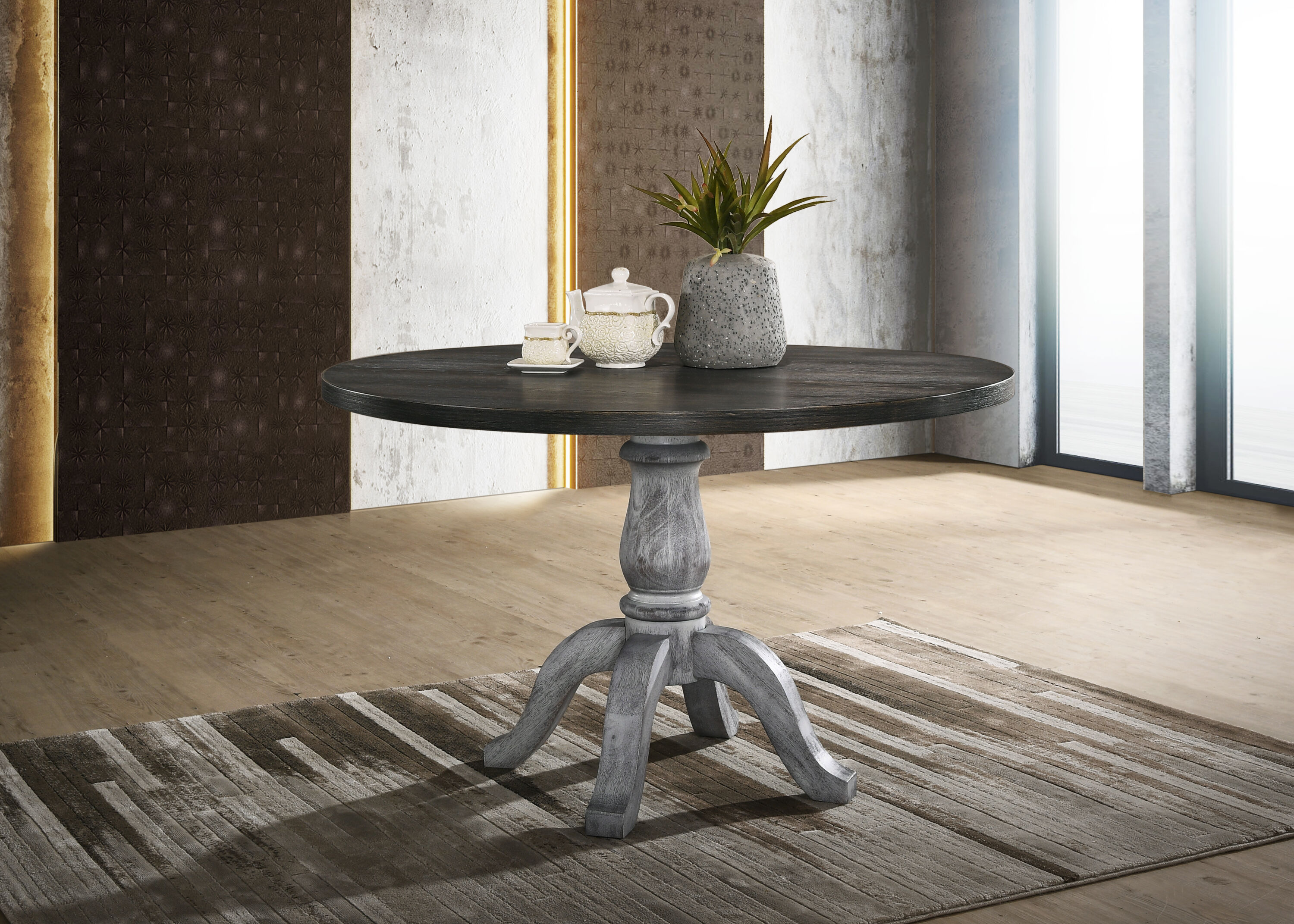 GDFStudio Iris Round Pedestal Wood Dining Table Multicolor Rubber Wood ...
