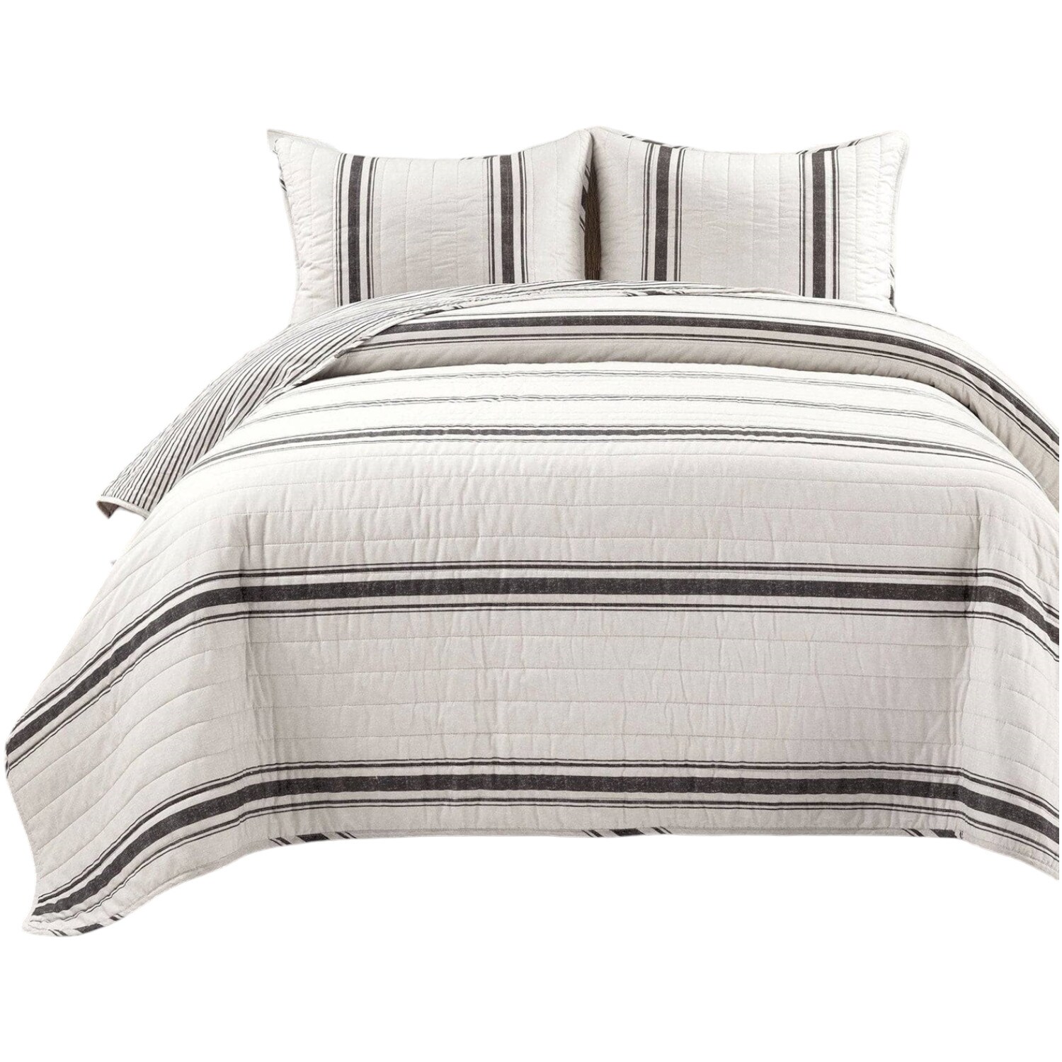 Slickblue Reversible Cotton Quilt Set for Bedroom or Guest Room 3 or 2-Piece Black Off-White Cream- King- Full/Queen- Twin/Twin XL