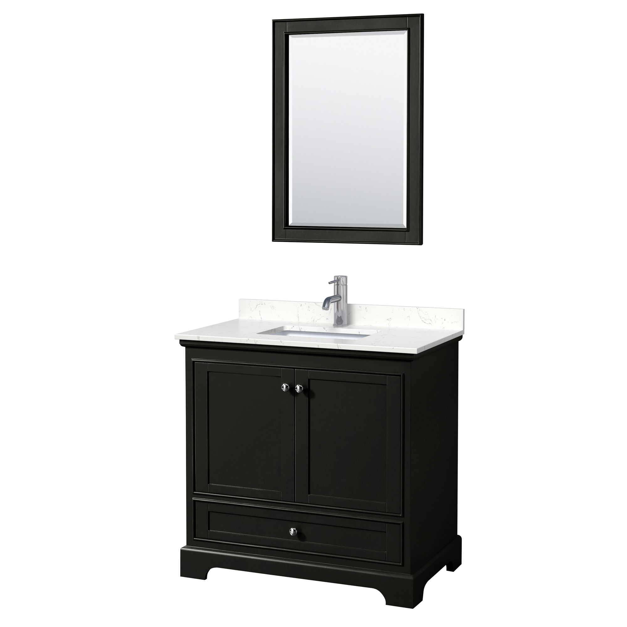 Wyndham Collection WCS202036SDEC2UNSM24 Deborah 36-in Dark Espresso with Polished Chrome Trim Undermount Single Sink Bathroom Vanity with Carrara Cultured Marble Cultured Marble Top (Mirror Included)