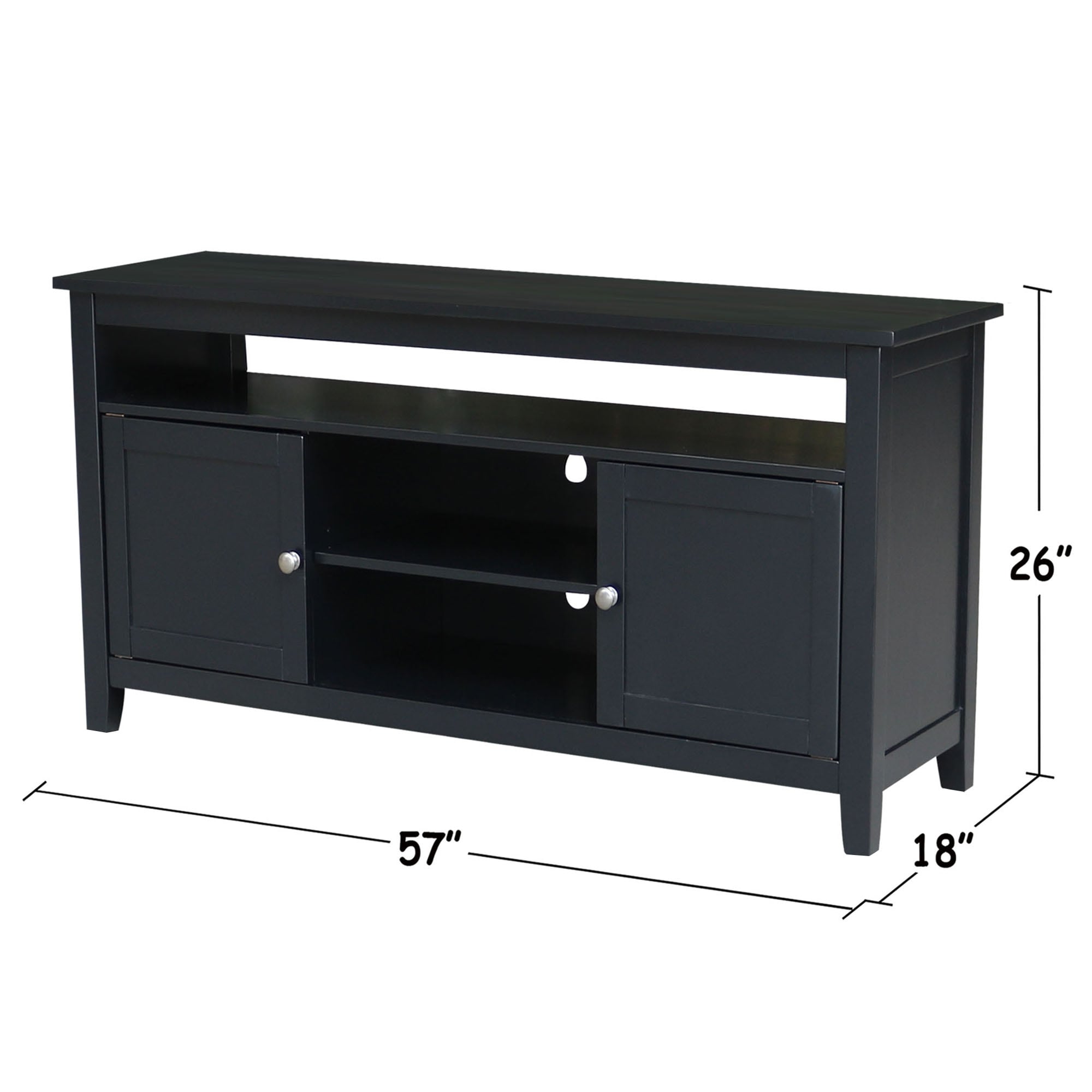 Black Solid Wood TV Stand with Cabinets and Shelves