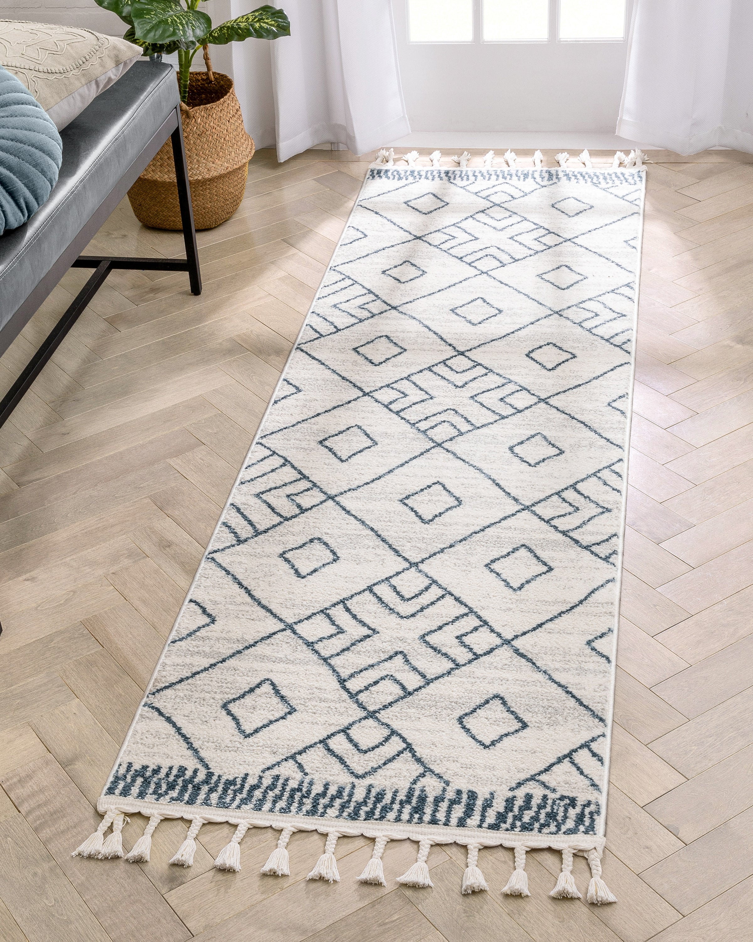 Well Woven SE-264-2 Serenity 2 x 8 (ft) Loomed Polypropylene Blue Ivory Rectangular Indoor Geometric Moroccan Runner rug