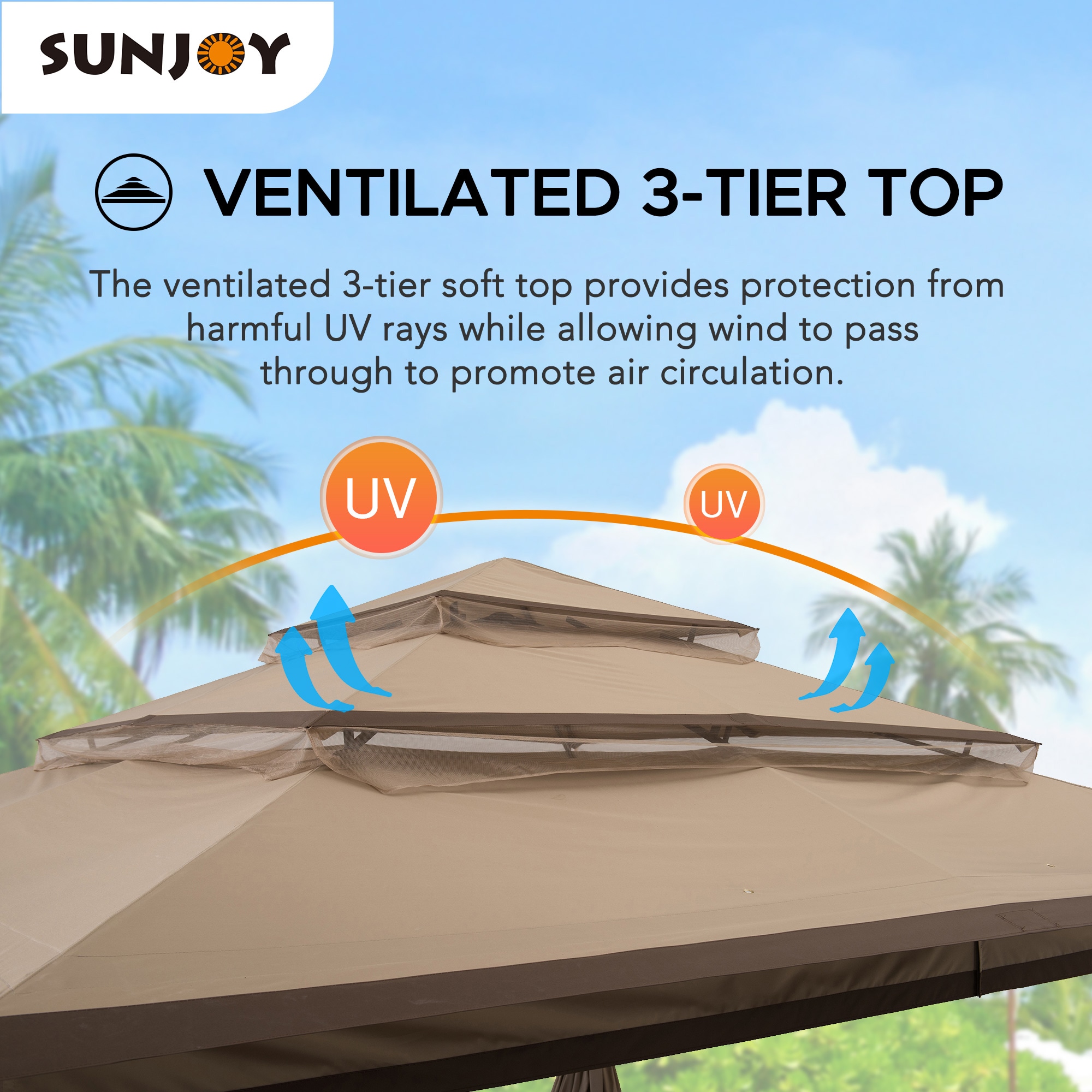 Sunjoy 12-ft X 12-ft Square Brown Metal Polyester Roof Semi-permanent 