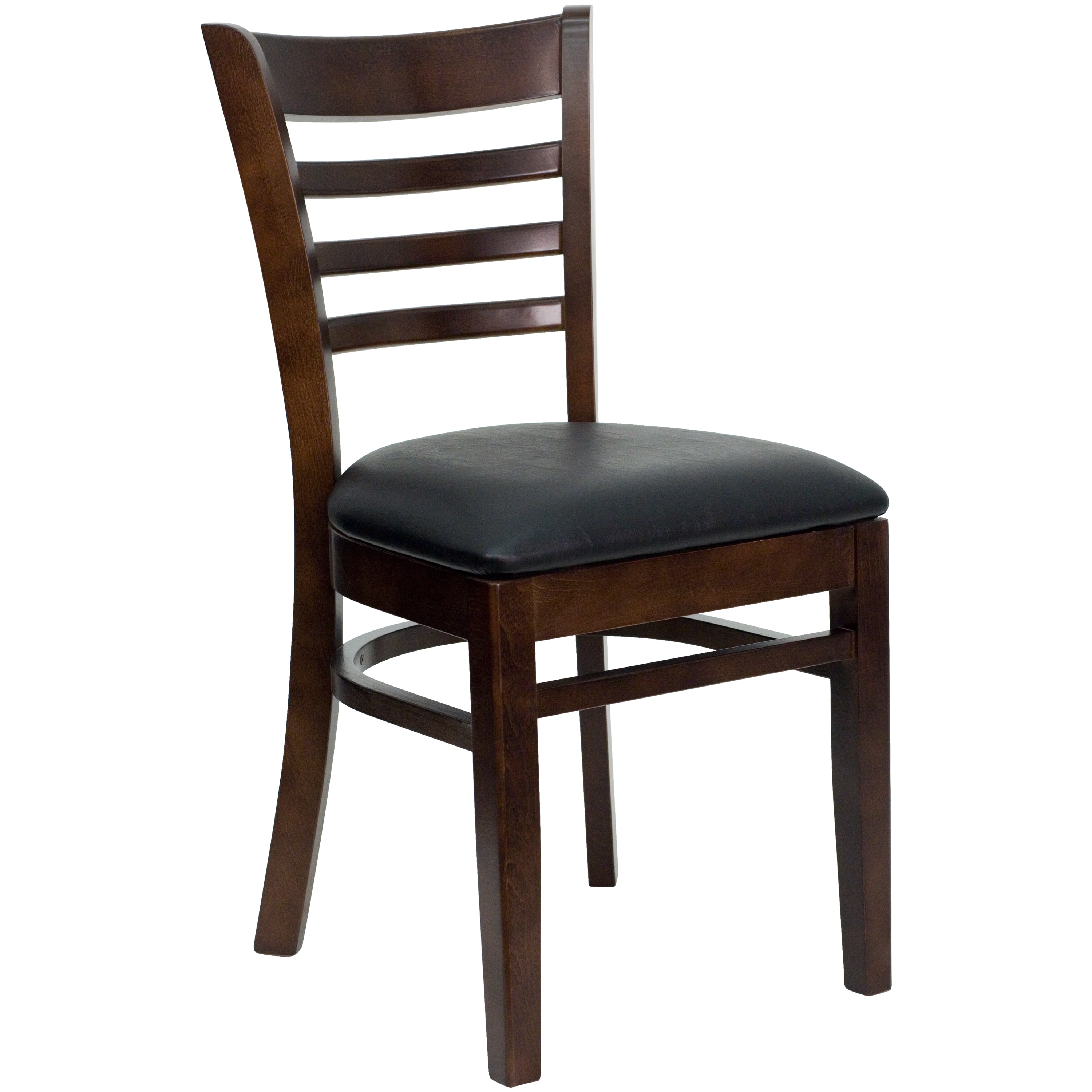 Walnut Wood and Black Vinyl Ladderback Side Chair