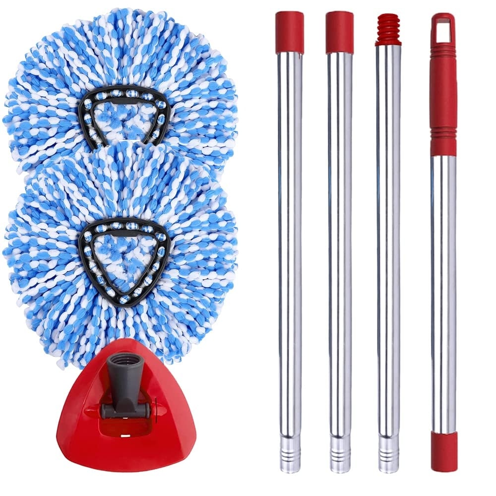 Yichuhaoxi  Spin Mop Replacement Set for Microfiber Floor Cleaning 2 Pack Mop Refills 1 Triangle Head Cover Adjustable Handle 30 to 58 Inch for