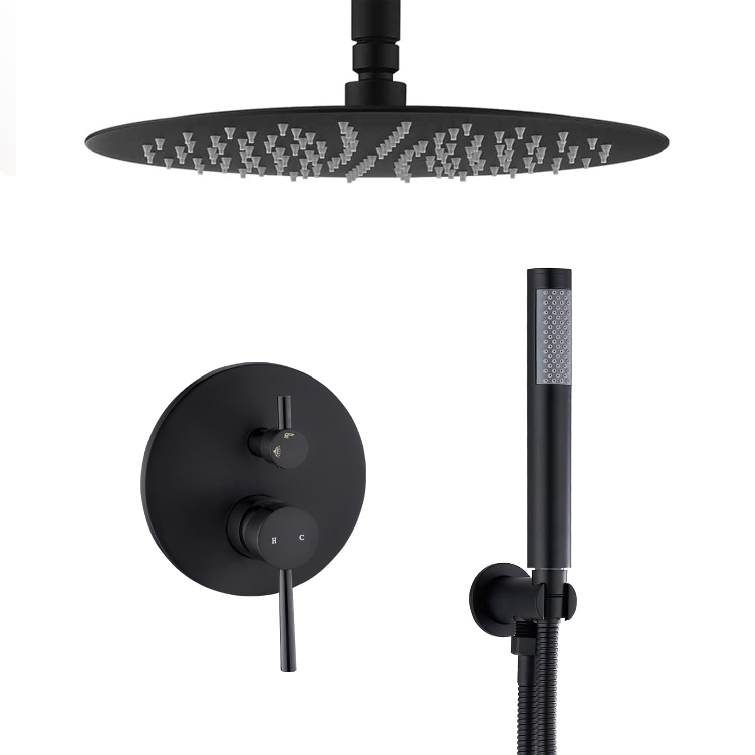 Tahanbath Ceiling Mount 10Inch Round Shower Combo Set with Pressure Balancing Valve and Adjustable Handheld Shower Head Brass and Stainless Steel Construction