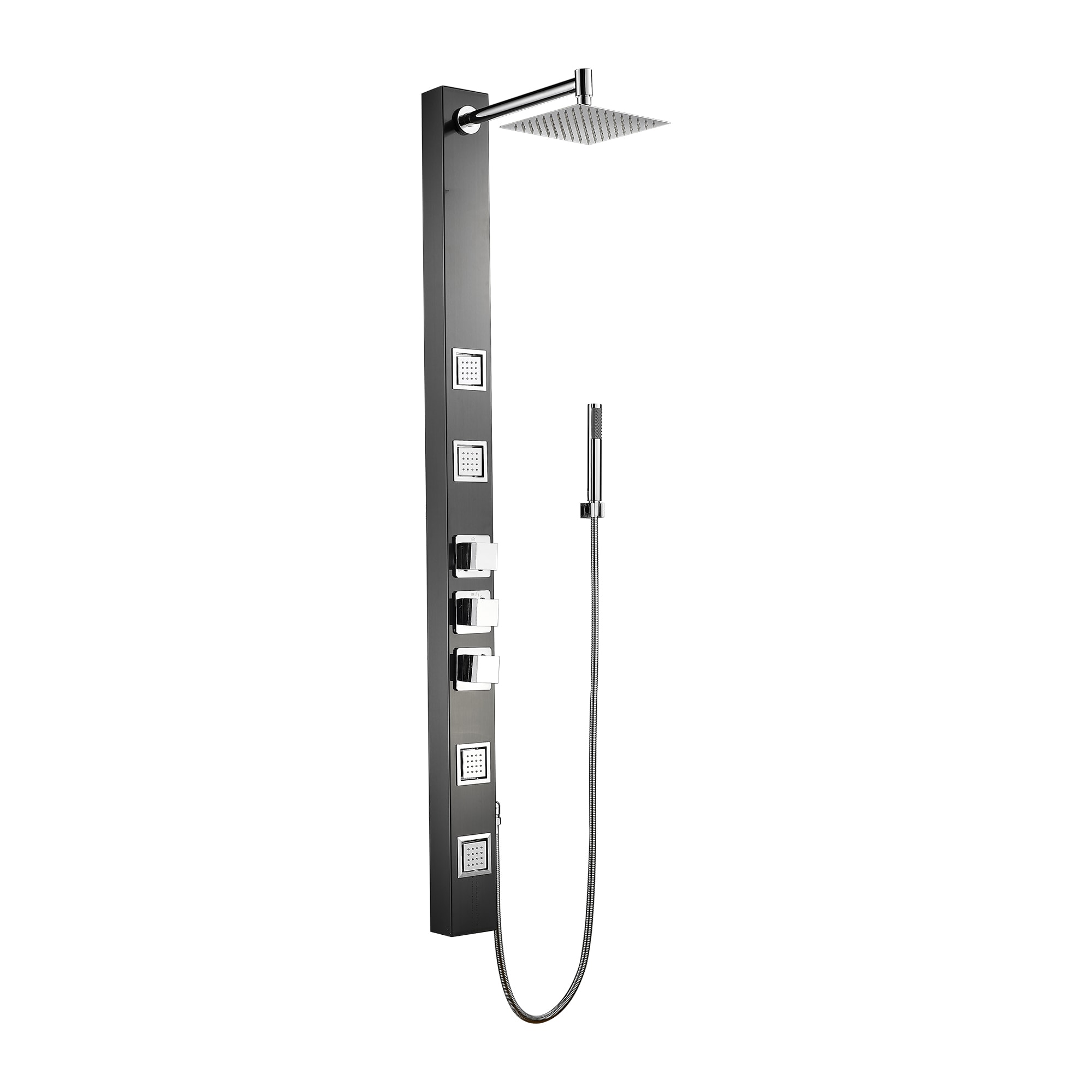 FURUISI LL5502305B Black 8-in Shower Panel System with 3-way Diverter ( Ceramic Disc Valve Included )