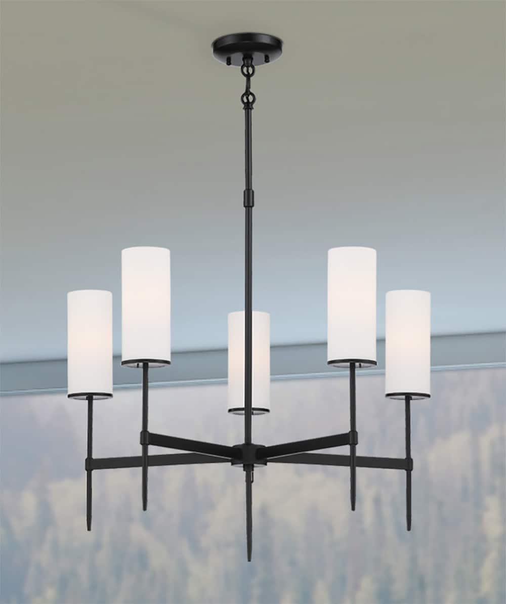Coal Black Etched White Glass 5-Light Transitional Chandelier