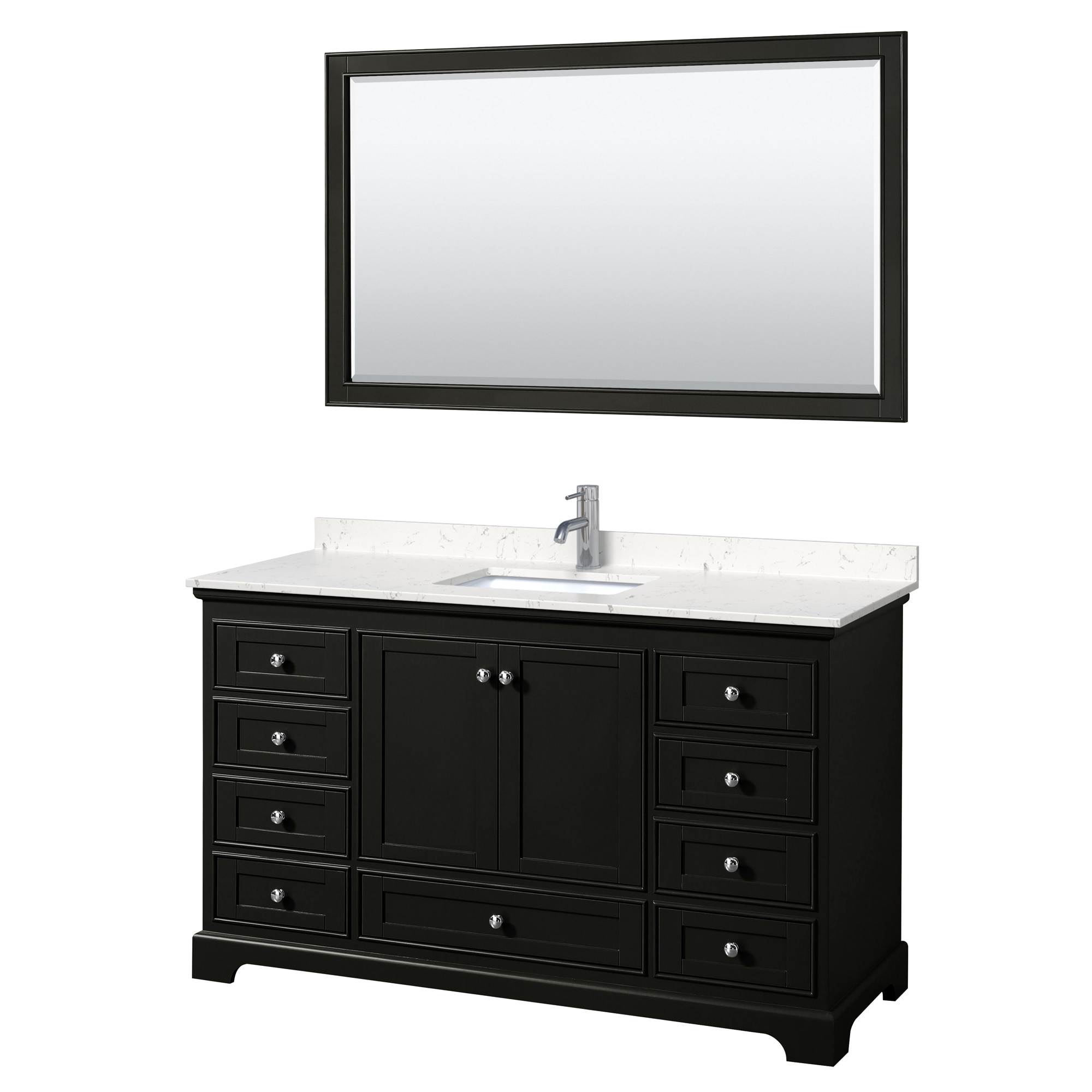 Wyndham Collection WCS202060SDEC2UNSM58 Deborah 60-in Dark Espresso with Polished Chrome Trim Undermount Single Sink Bathroom Vanity with Carrara Cultured Marble Cultured Marble Top (Mirror Included)