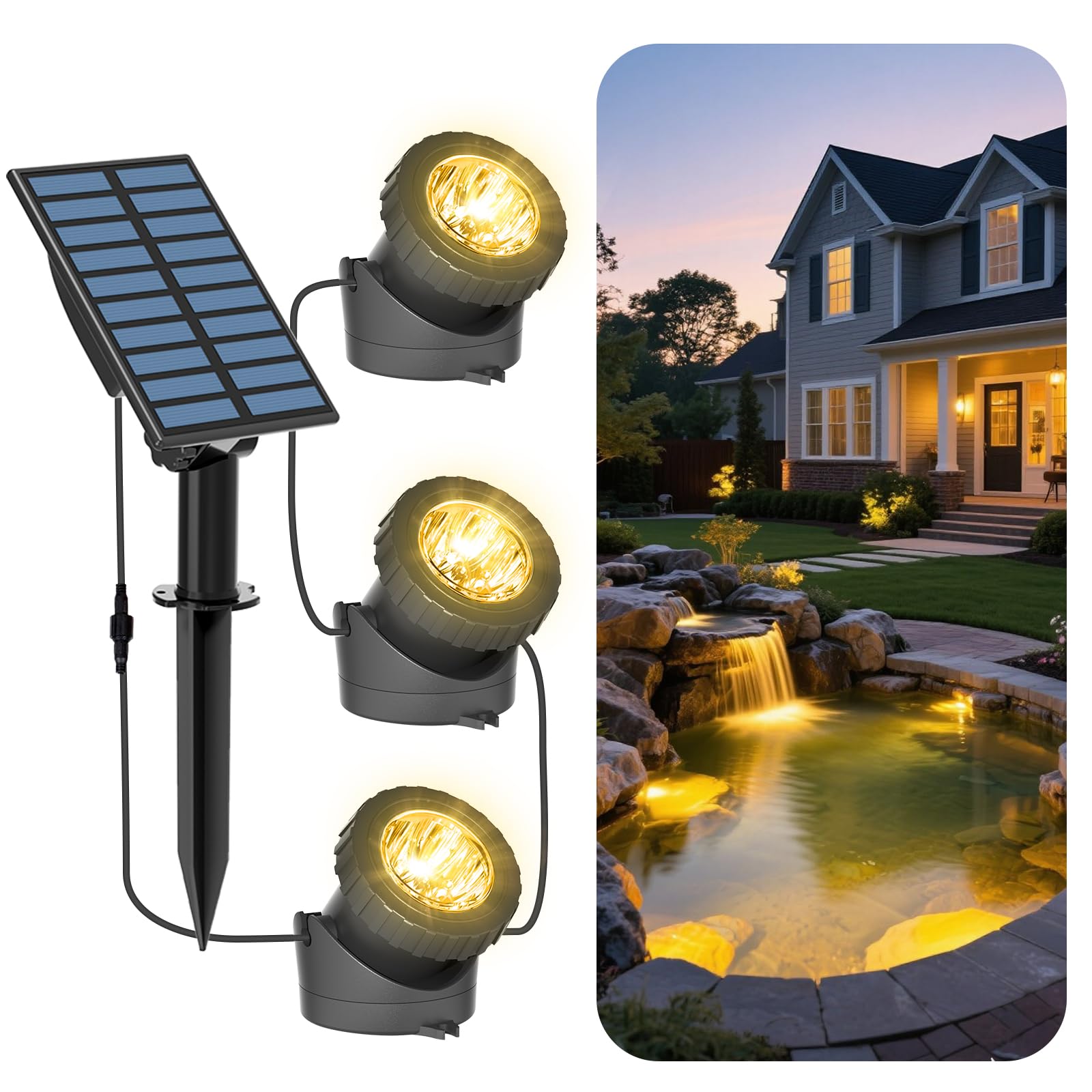 Oyezvary  Solar Pond Lights 3 in 1 Warm White LED Submersible Lights with Two Light Modes IP68 Waterproof Floating Underwater Lights for Outdoor