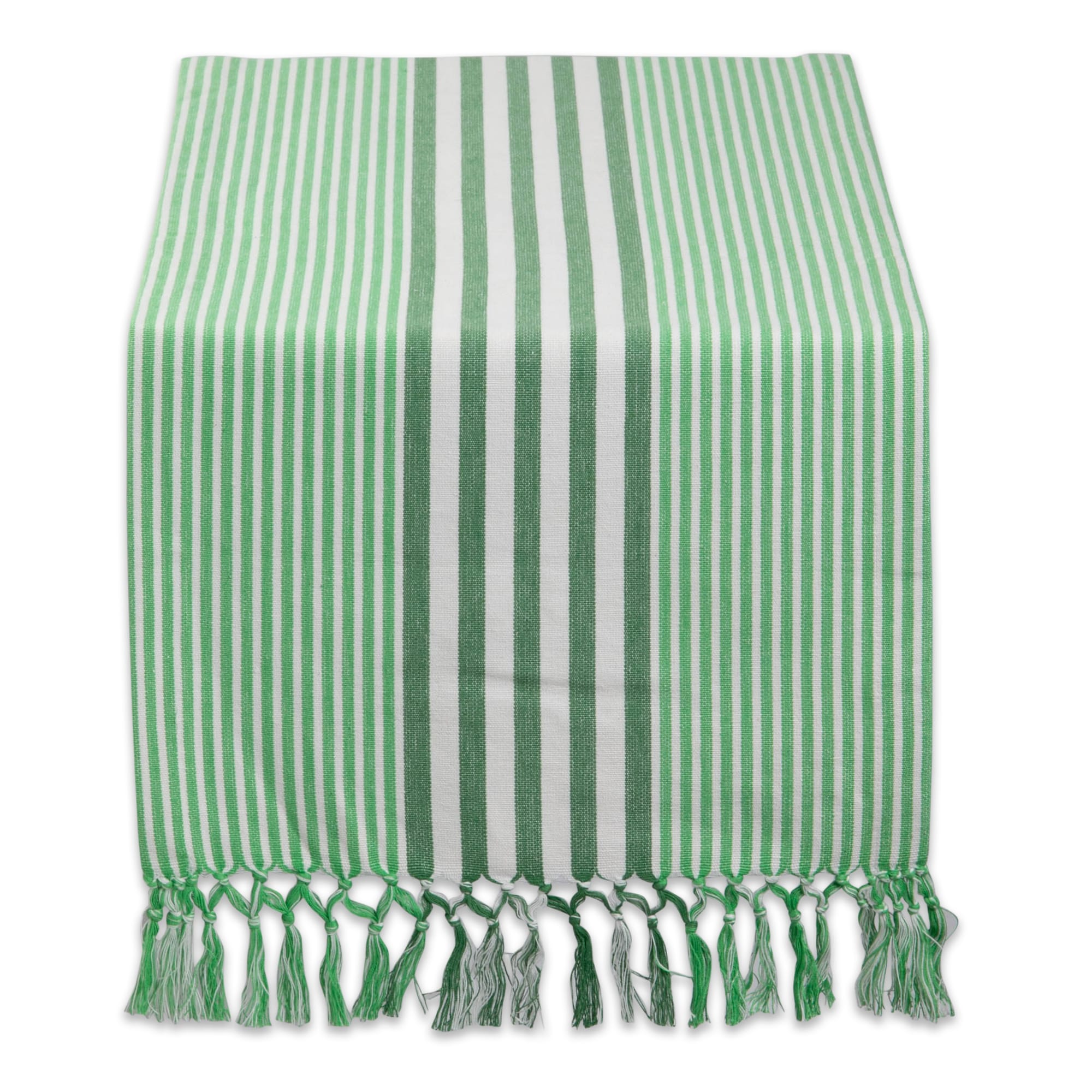 DII  Grass Green Center Stripe Fringed 14x72in Table Runner