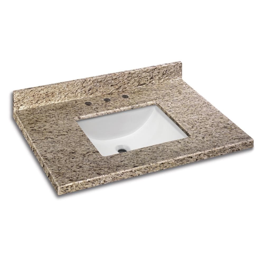 Essential 37-in Giallo Ornamental Granite Undermount Single Sink 3-Hole Bathroom Vanity Top in Brown | - MarCraft 37886