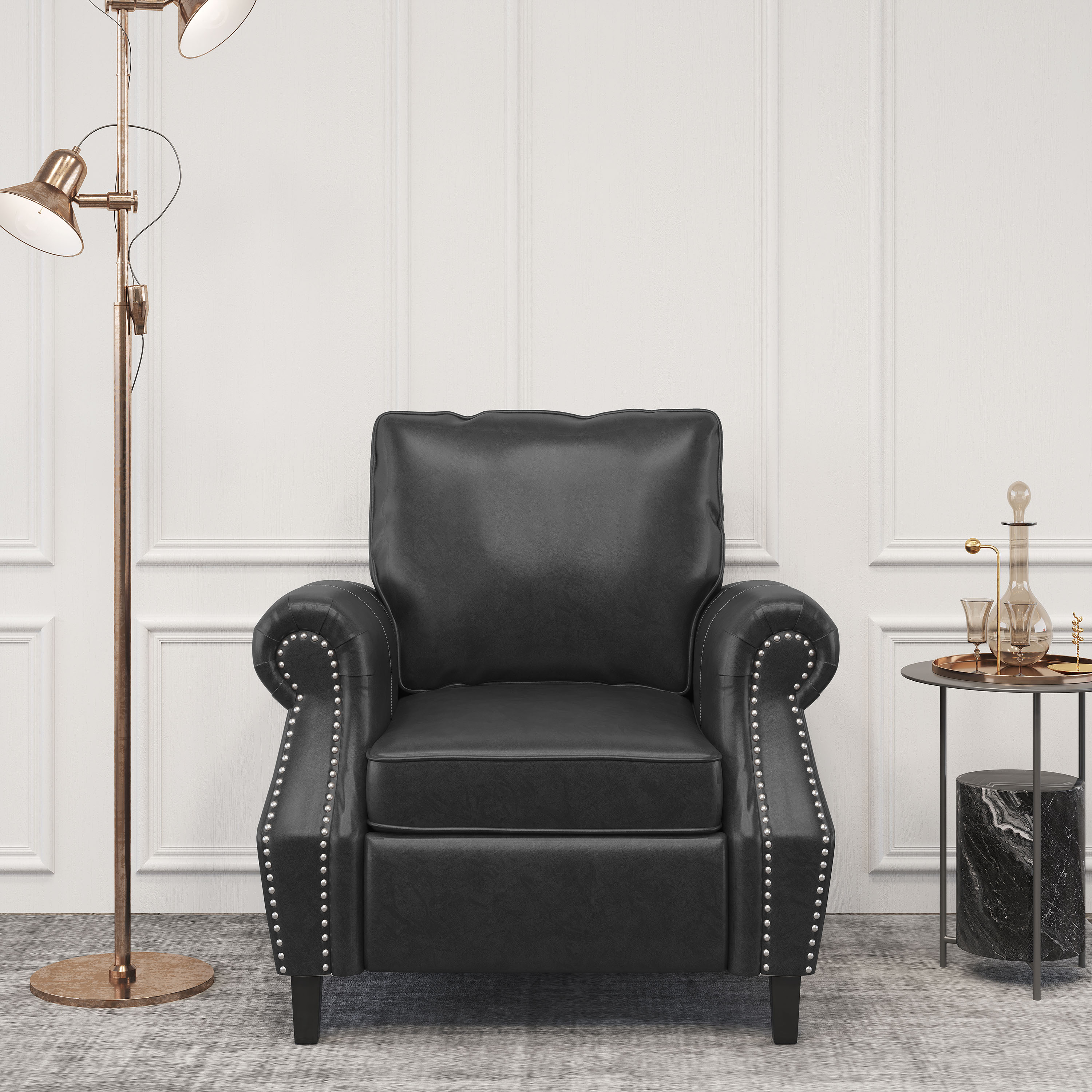 Christopher Knight Home 317197 Dowd Contemporary Faux Leather Club Chair with Nailhead Trim-Black