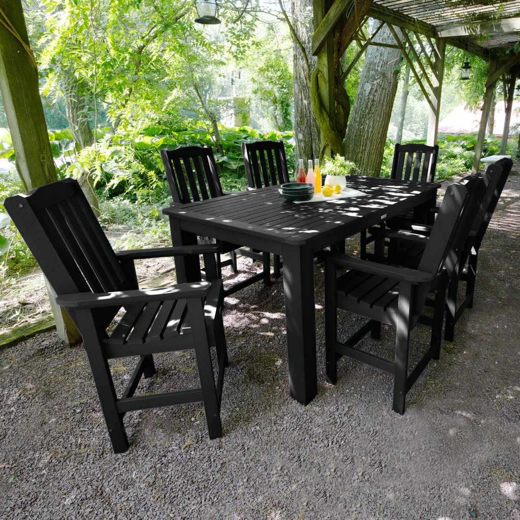 Lehigh Black Bamboo 7-Piece Outdoor Dining Set for 6