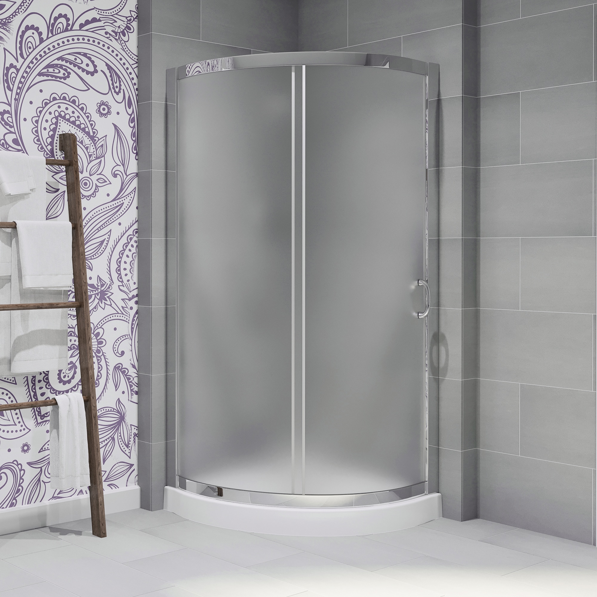 OVE Decors 15SKC-B1436P-001AC Breeze Paris 2 -Piece 36-in W x 36-in L x 77-in H Round Corner shower kit ( Corner Drain) Base and Door Included Chrome Hardware Included