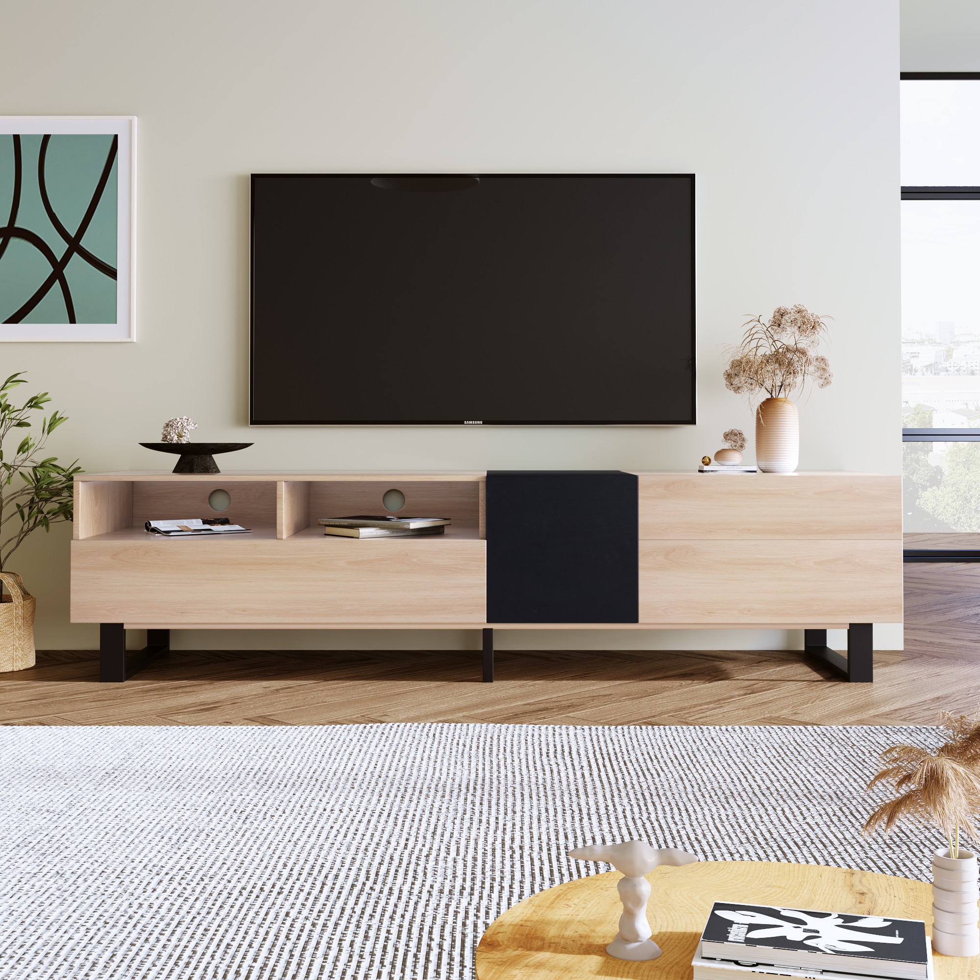 JIMSMAISON JMMRSTS03-NT Modern/Contemporary Natural TV stand ( Accommodates TVs up to 80-in )