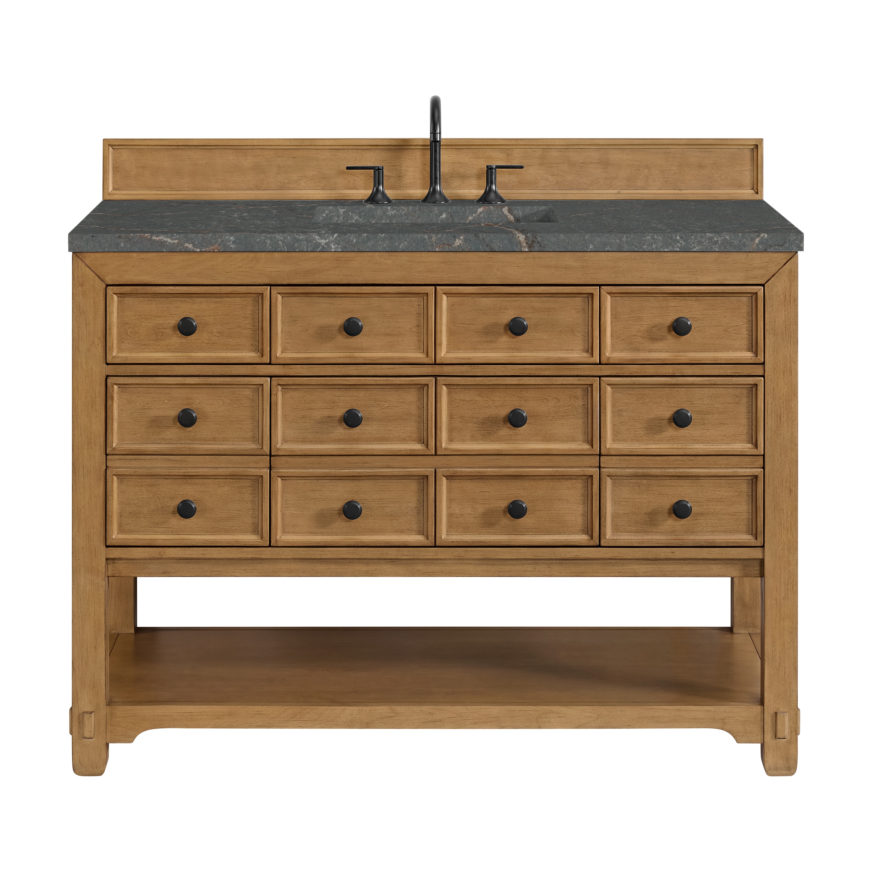 James Martin Vanities 505-V48-AMB-3PBL Malibu 48-in Amber Birch Undermount Single Sink Bathroom Vanity with Parisien Bleu Quartz Top