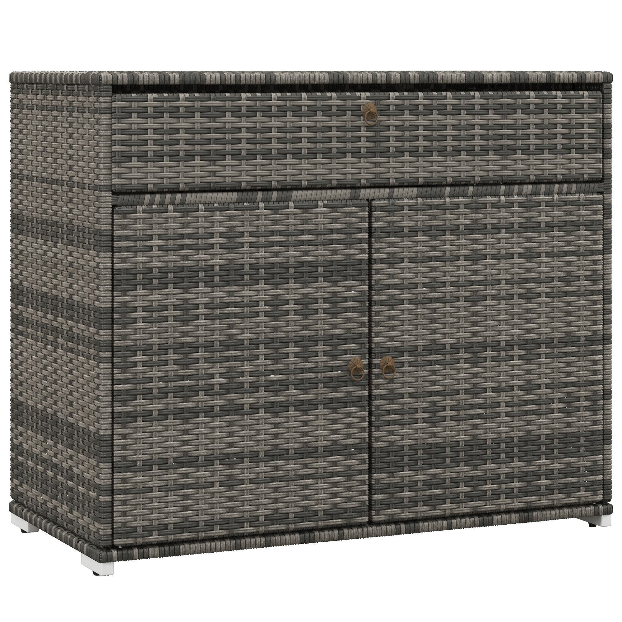 Outsunny 865-015V00GY Outdoor Storage Cabinet Hot Tub Accessory Storage Freestanding PE Rattan Wicker Cabinet with Drawer for Indoor Outdoor Swimming Pool Spa (Gray)
