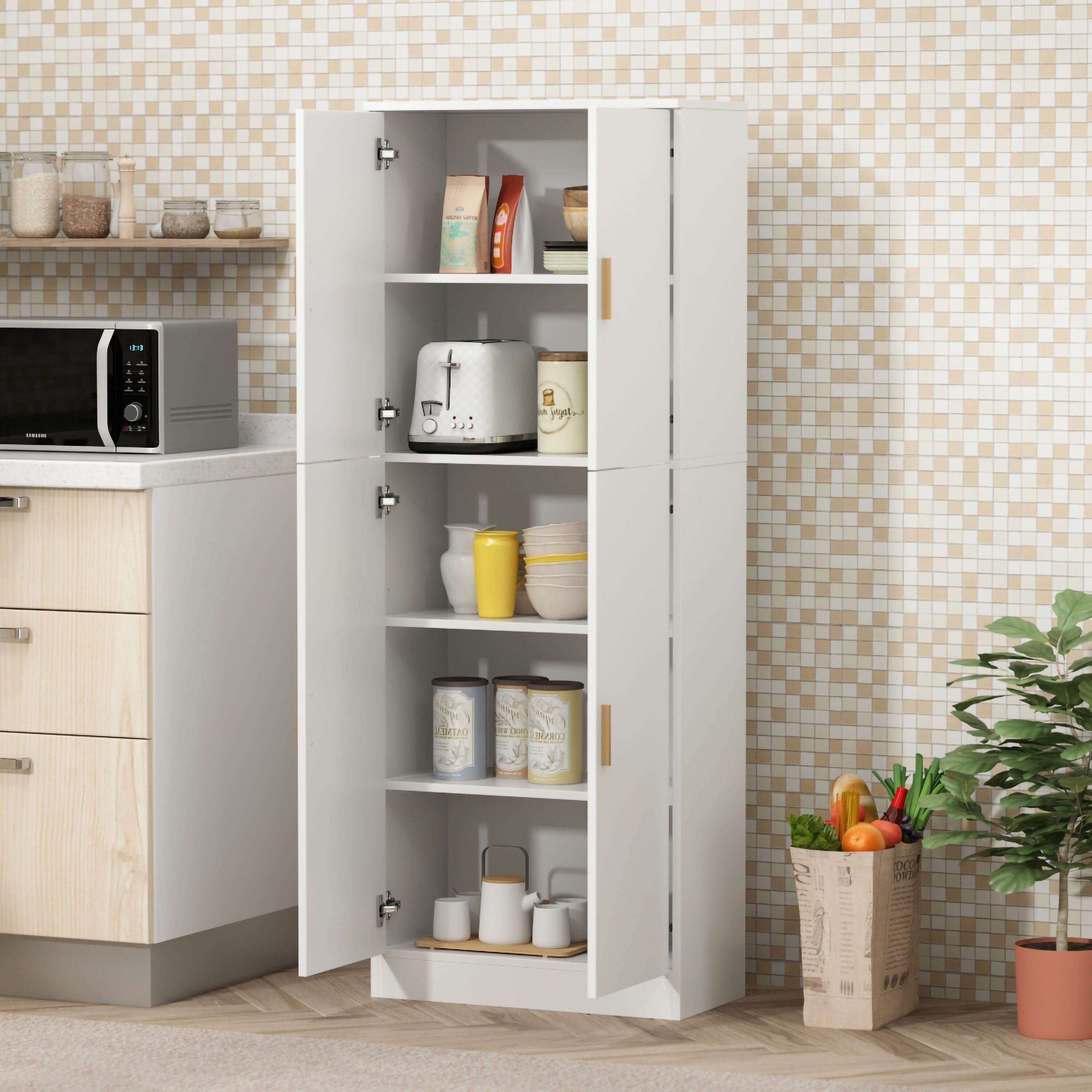 FUFU&GAGA 5-tier Kitchen Pantry Cabinet Storage Hutch in the