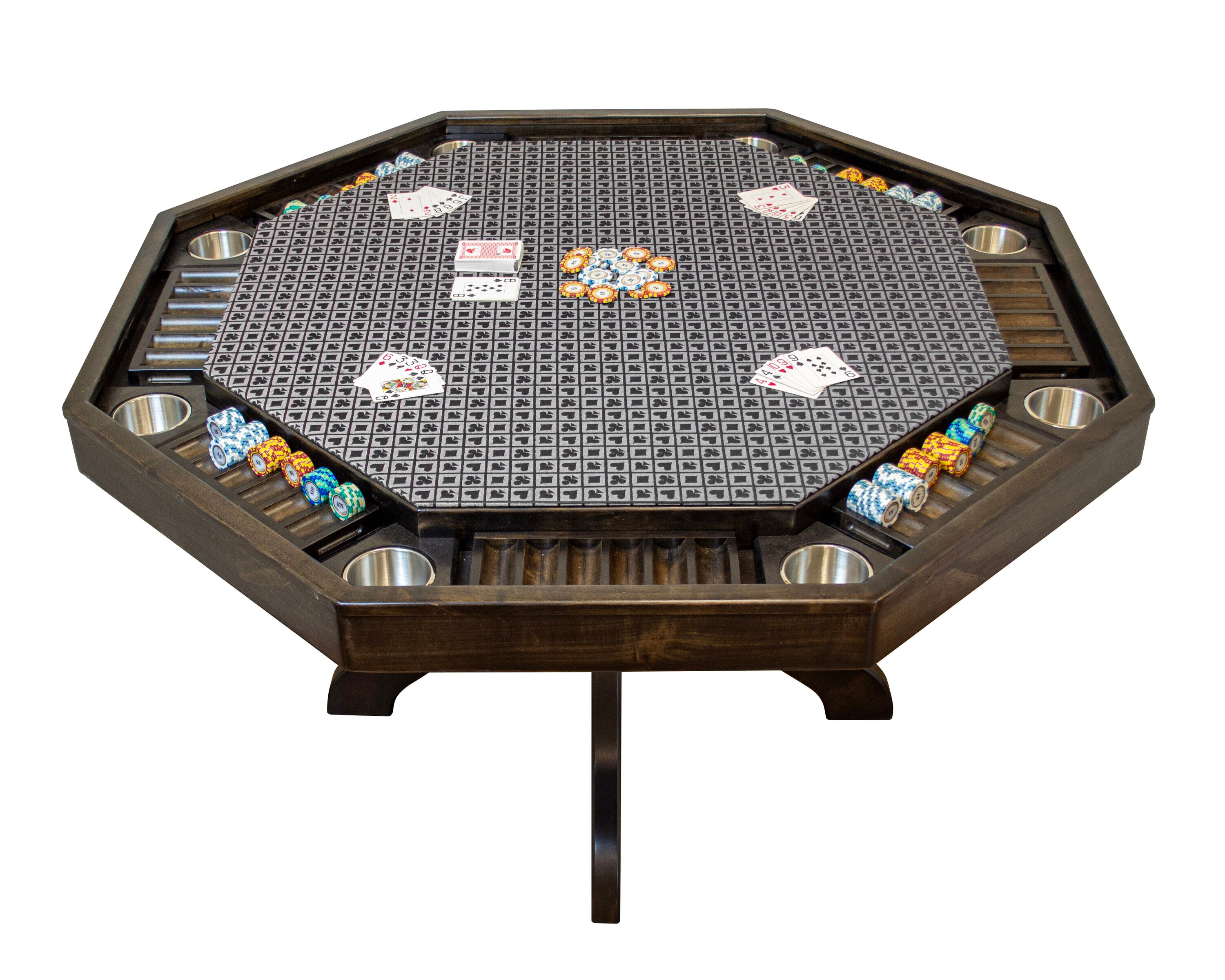 Mocha Knotty Alder 54" Square Poker Table with Stainless Steel Cup Holders
