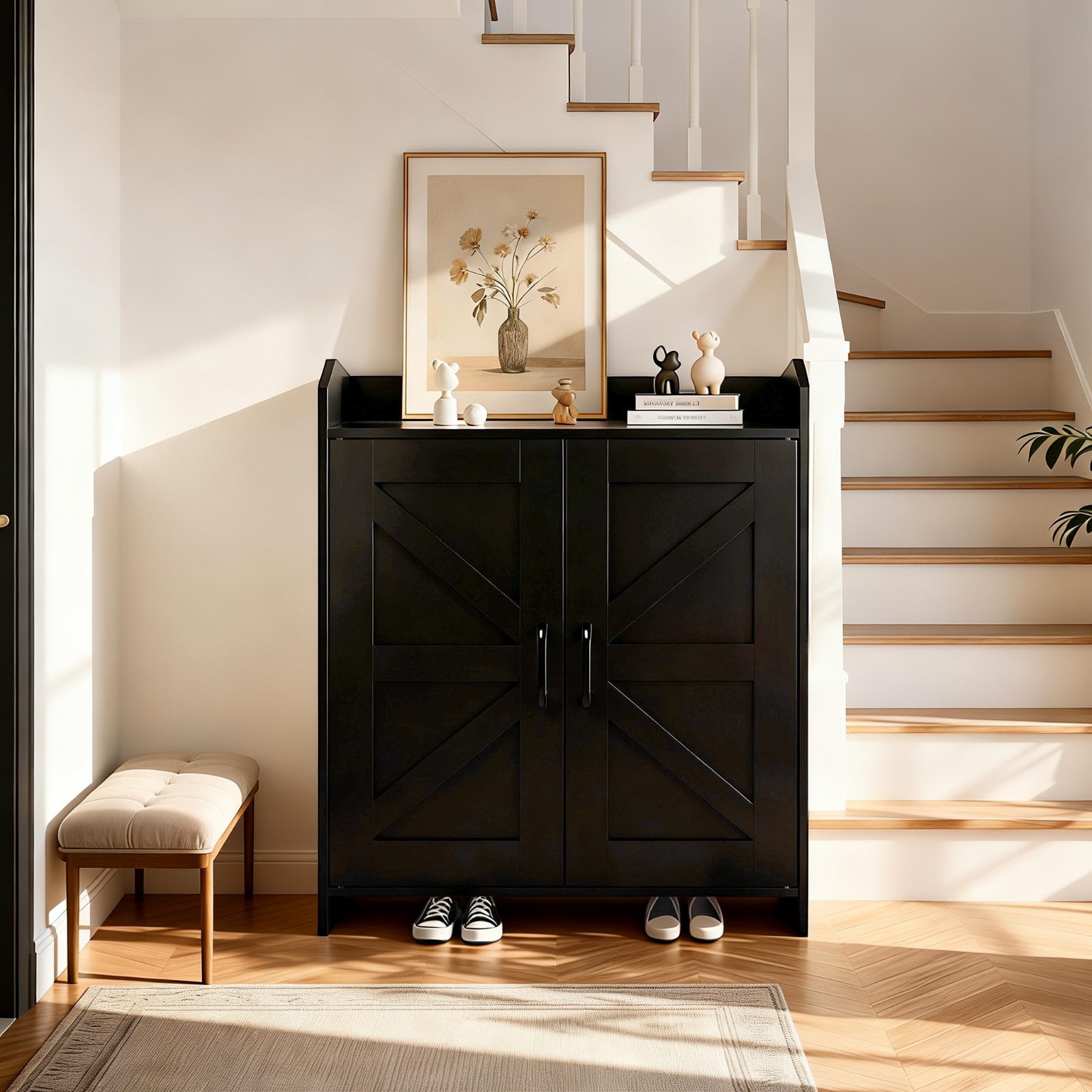 IdealHouse Black Shoe Cabinet for Entryway 5 Tier Shoe Storage Cabinet with Doors Particle Board Freestanding Shoe Organizer for Closet Hallway Bedroom Farmhouse