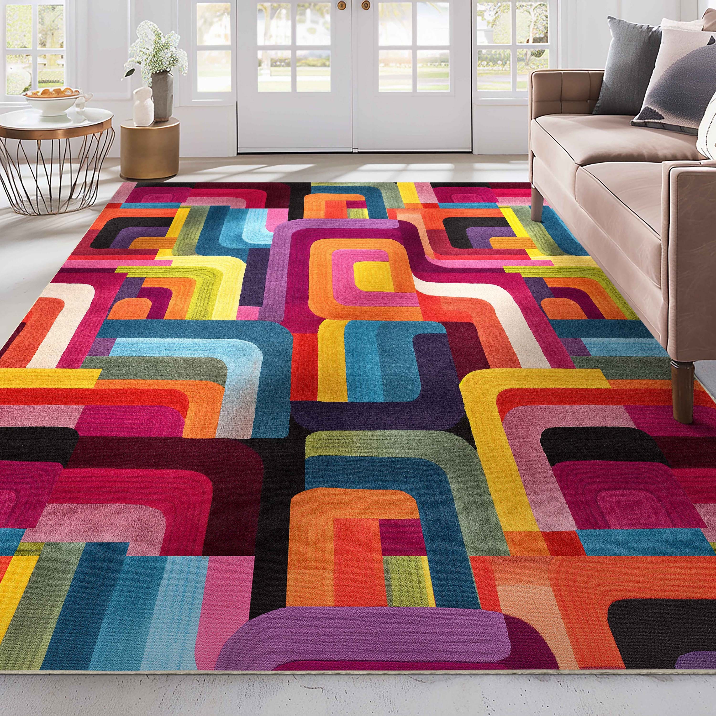 Well Woven W-AID-14A-8 Apollo 9 x 13 (ft) Polyester Multi Rectangular Indoor Abstract Mid-Century Modern Area rug