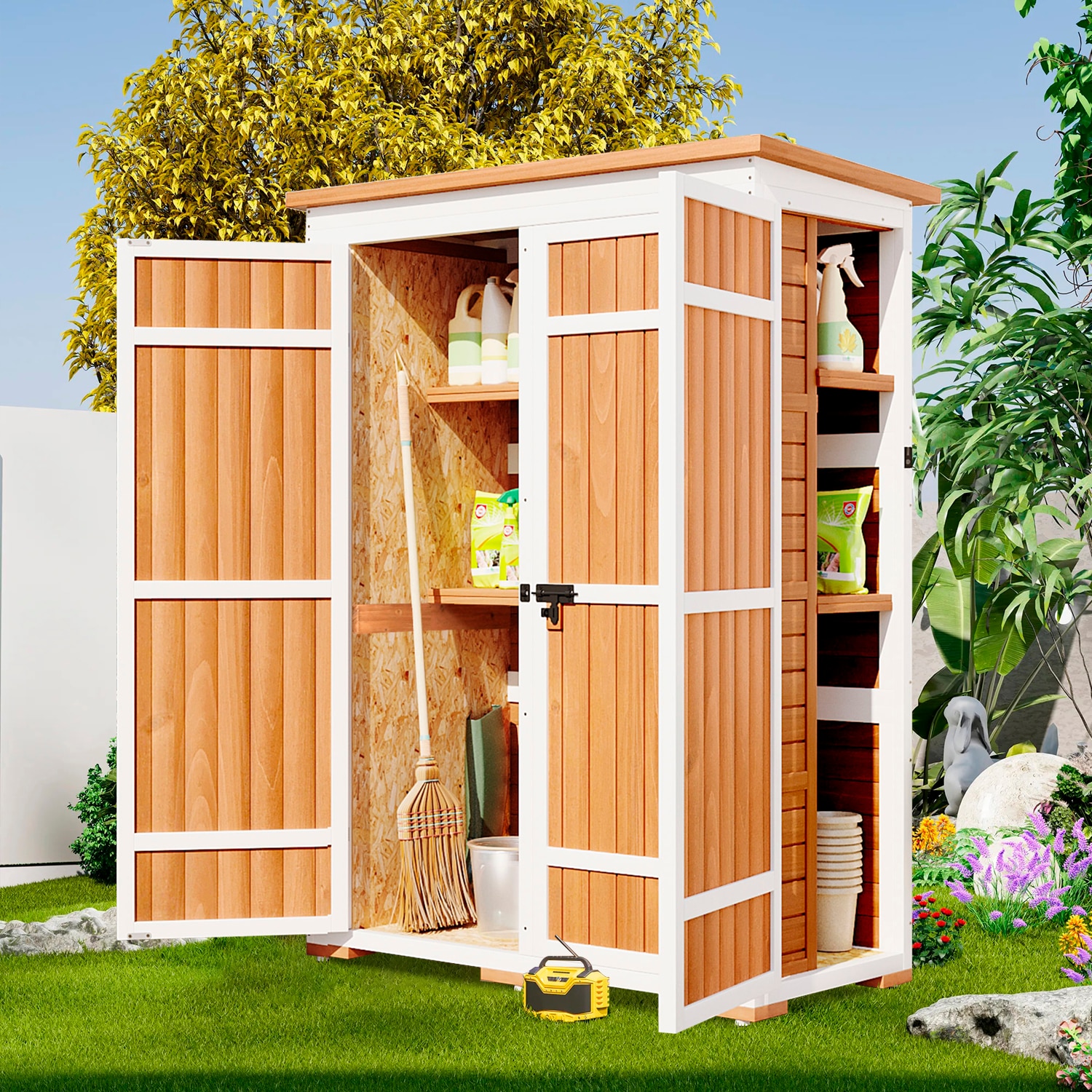 Maincraft D01-OSS21 4-ft x 2-ft Flat Style Wood Outdoor Storage Shed with 4 Doors (Installation Included)