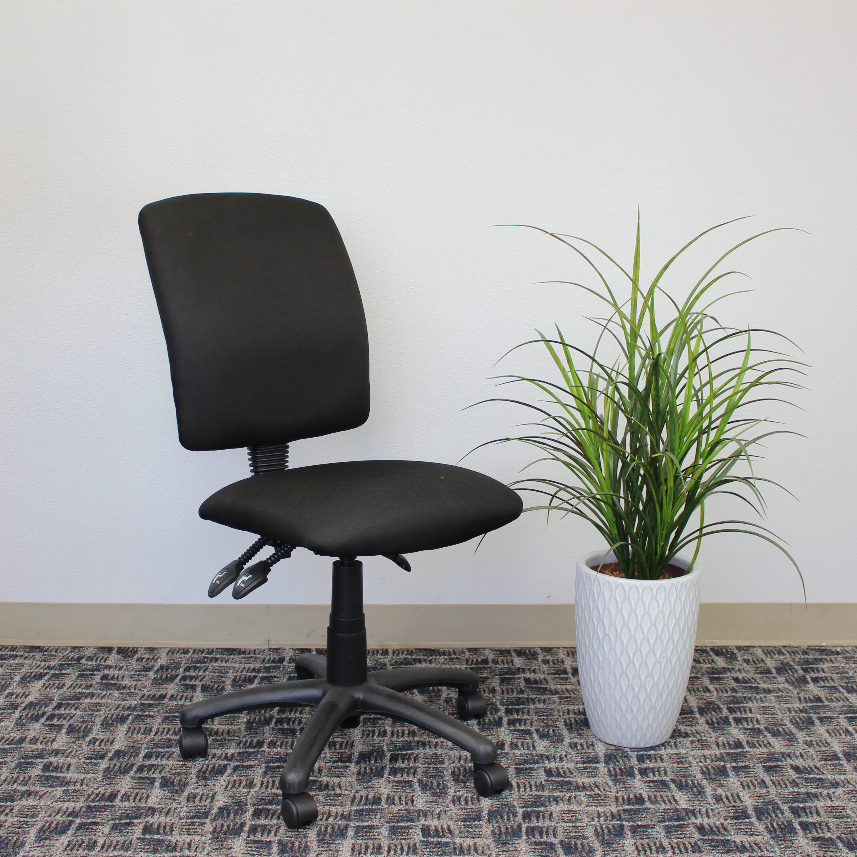 Adjustable Swivel Task Chair in Black Fabric with Lumbar Support