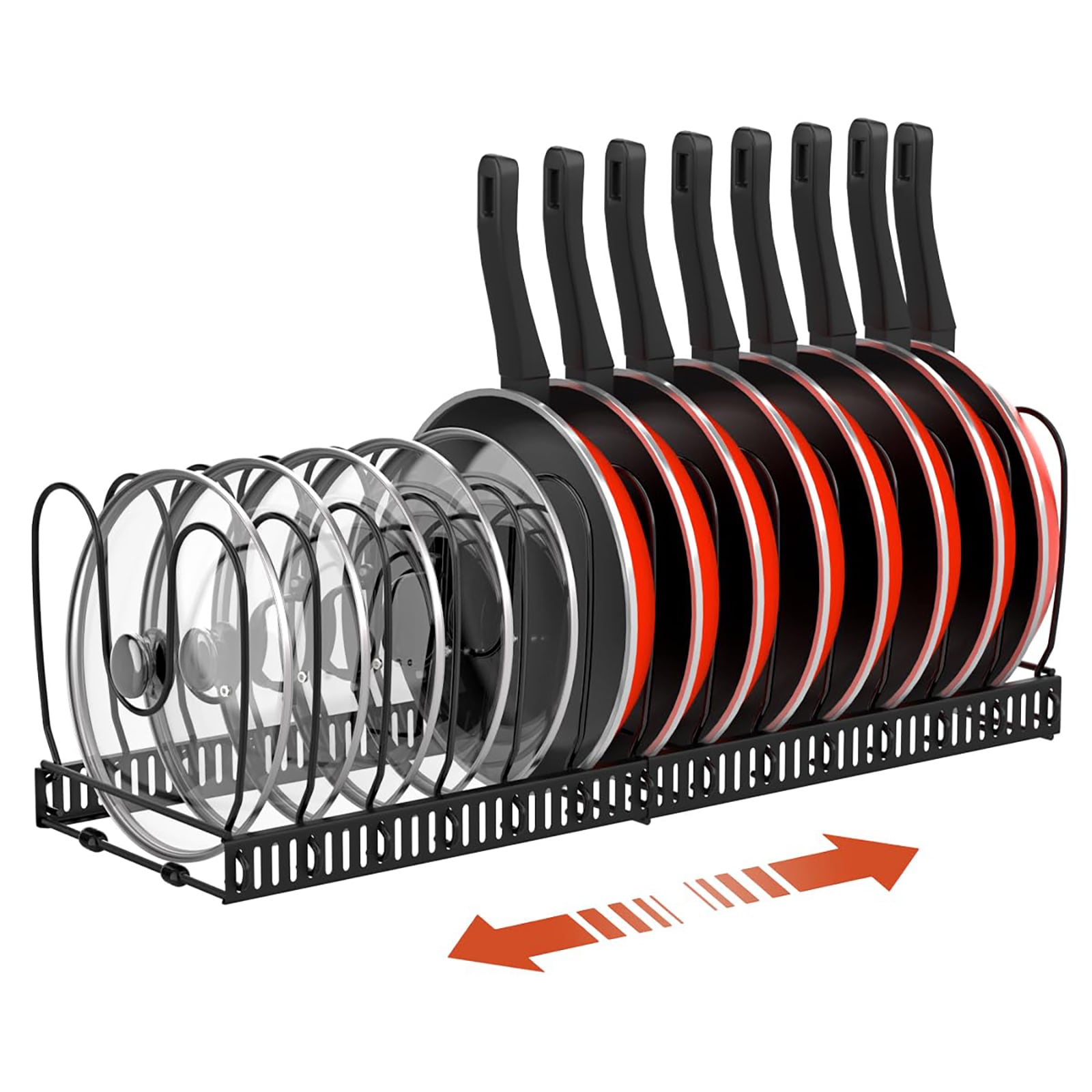 Misopily  Pot and Pan Organizer Rack 1 Piece Expandable Pot Lid Holder with 14 Adjustable Dividers Fits 22.83 W x 7.09 D x 7.09 H Black
