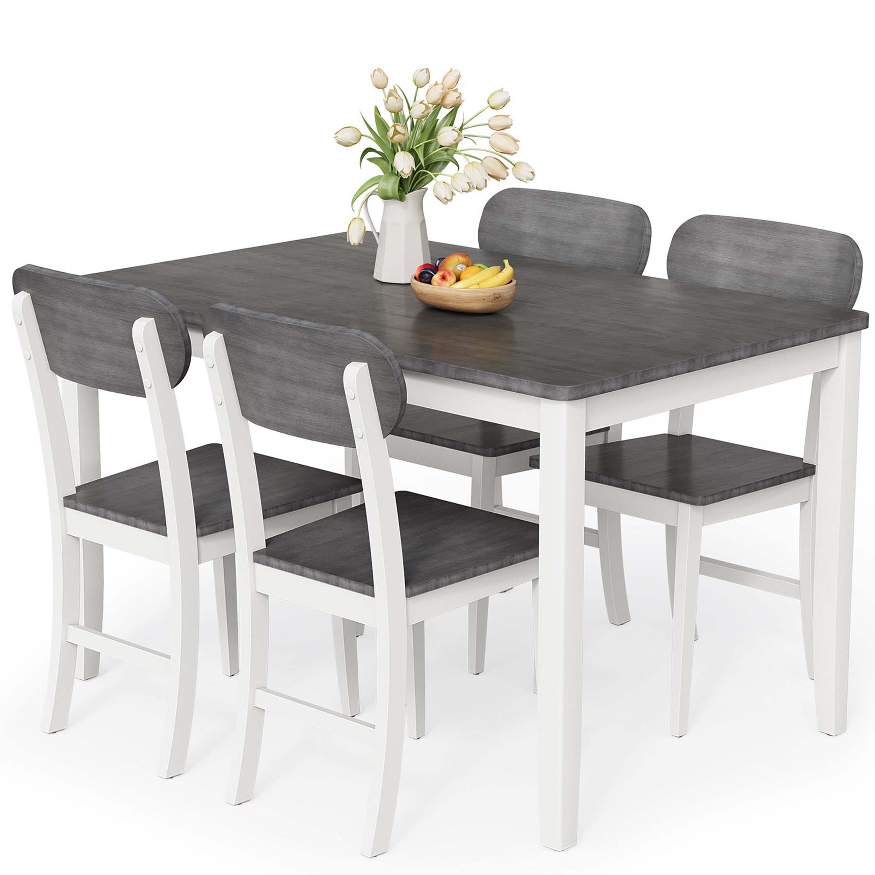 Tribesigns LWFD-ZF00018-YN Dining Room Set with Rectangular Table(Seats 4) Grey Transitional Dining Table, Wood with Wood finish Wood 43.3-in L x 29.6-in H
