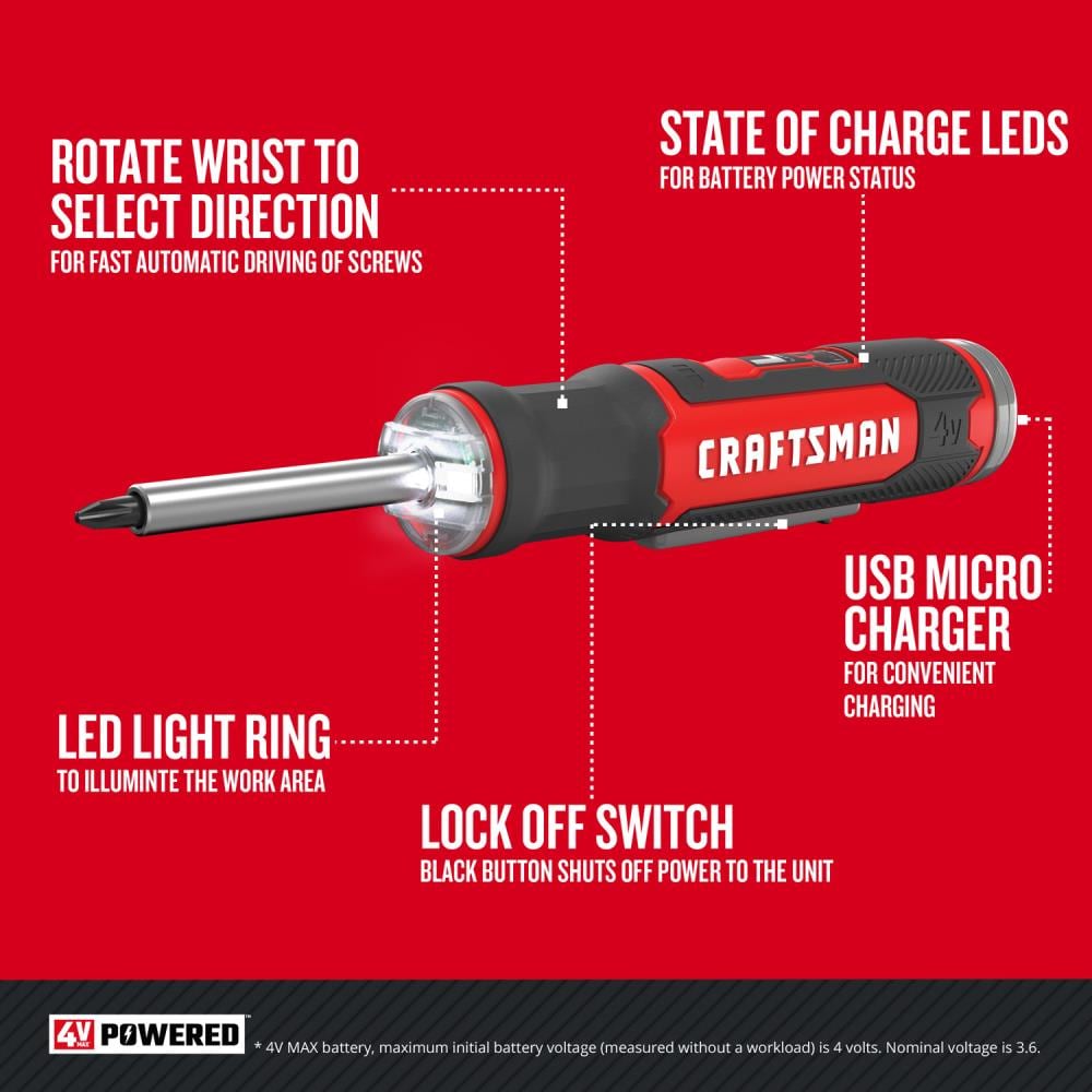 CRAFTSMAN 4-volt 3/8-in Cordless Screwdriver (1-Battery Included and  Charger Included) in the Cordless Screwdrivers department at