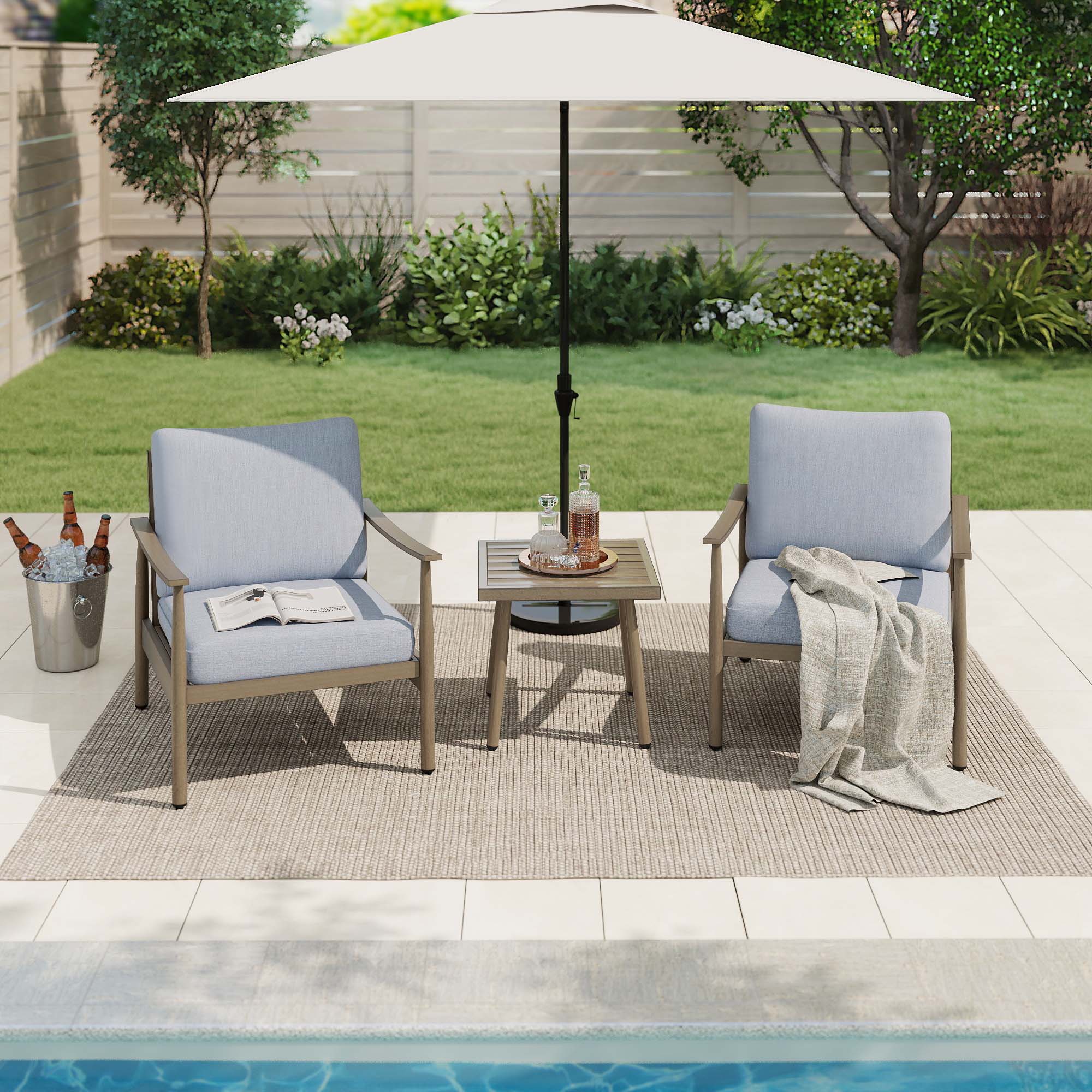  EL-SF3-ZL-B1-WL3 3 -Piece Patio Conversation Set with Blue Cushions