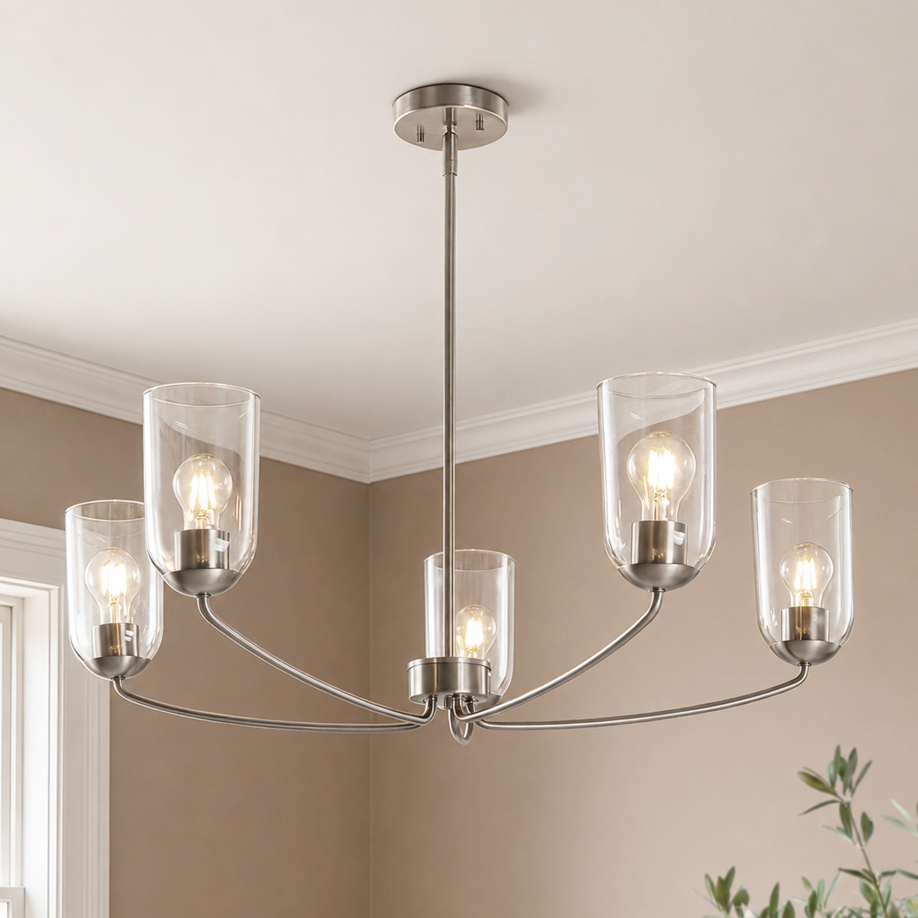 LNC Cylora 5 -Light Brushed Nickel Clear glass Metal Chandelier