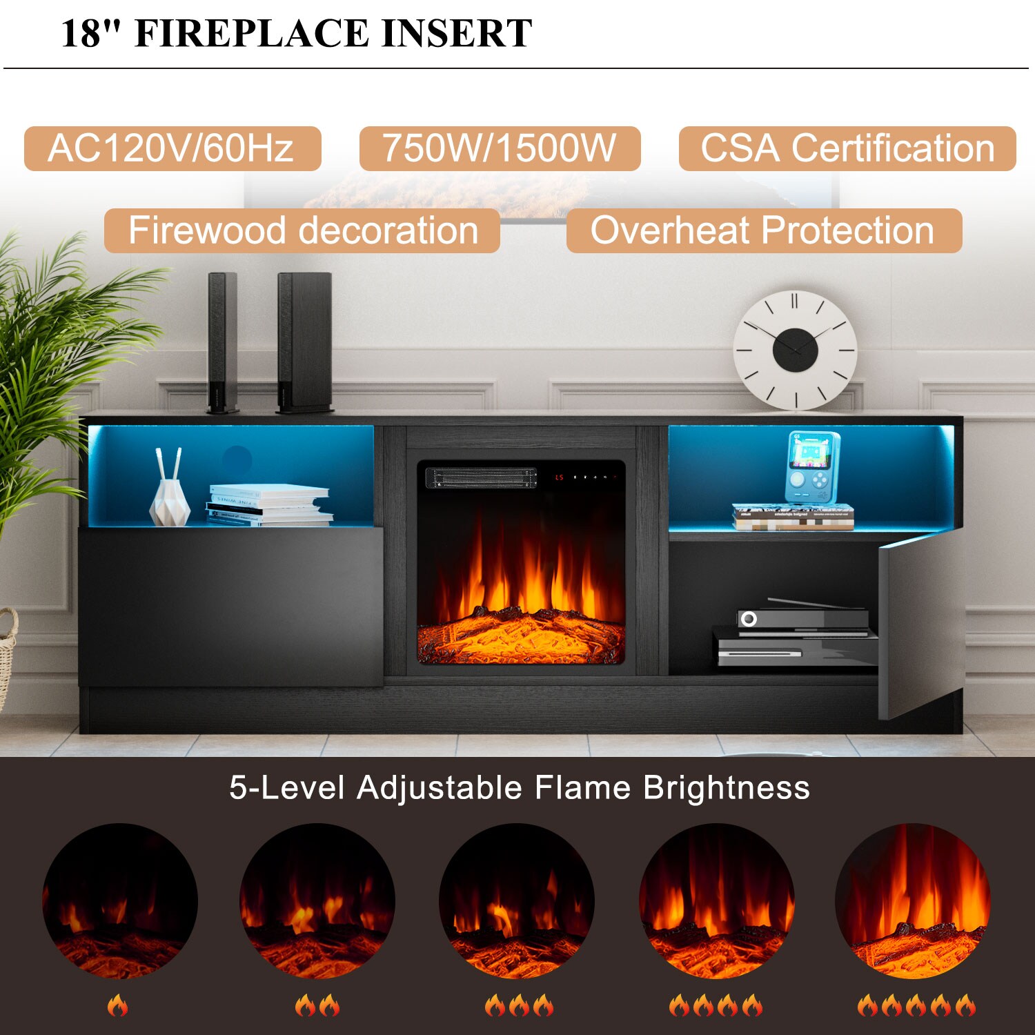 AOXUN H21018BK-AD+H20027 Electric-Fireplaces - View #6