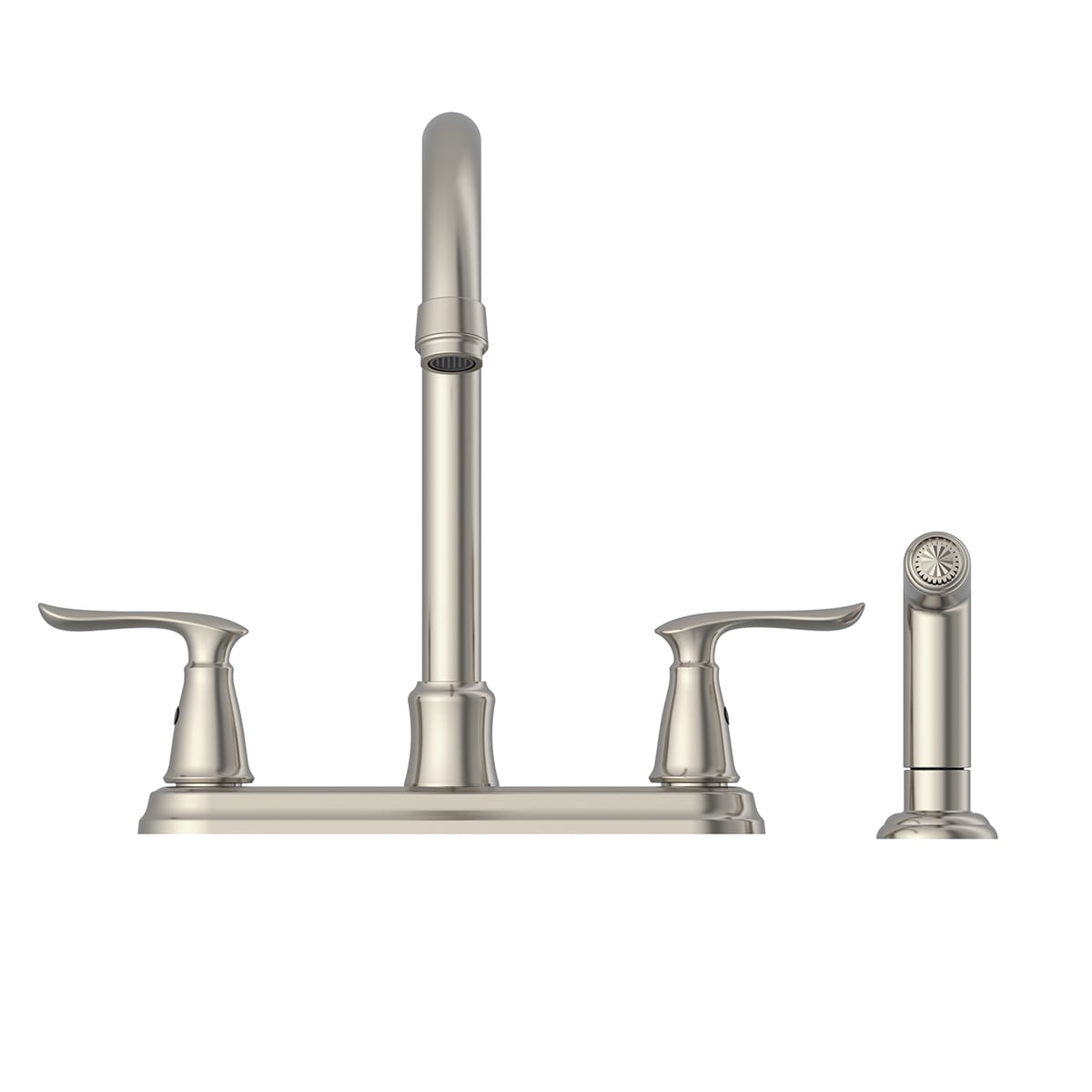 Project Source Brice Stainless Steel Double Handle High-arc Kitchen Faucet  with Deck Plate and Side Spray Included