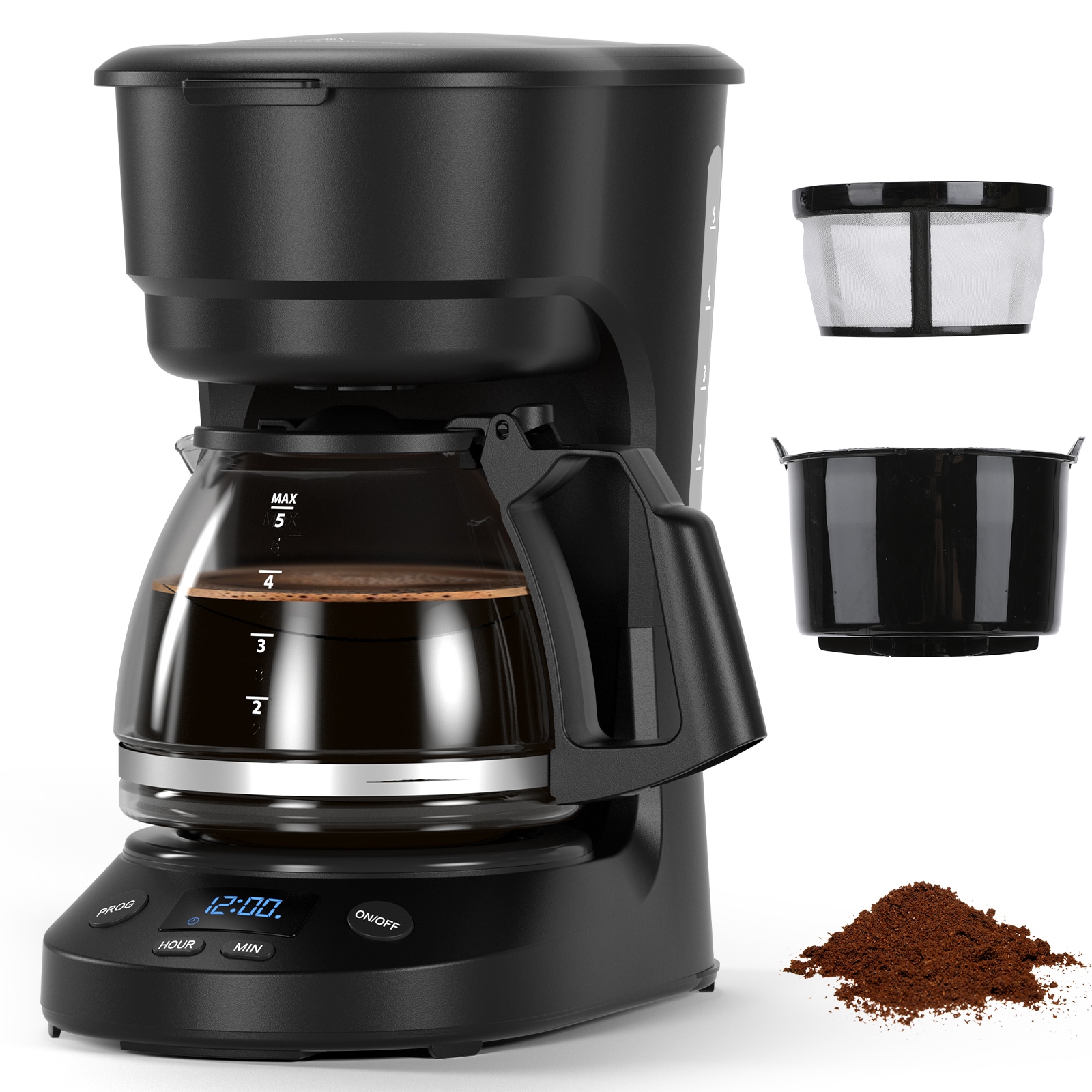 COWSAR LSCM3710H-BLACK 5 -Cup Programmable Residential Drip coffee maker with Automatic Shut-Off ( Black )
