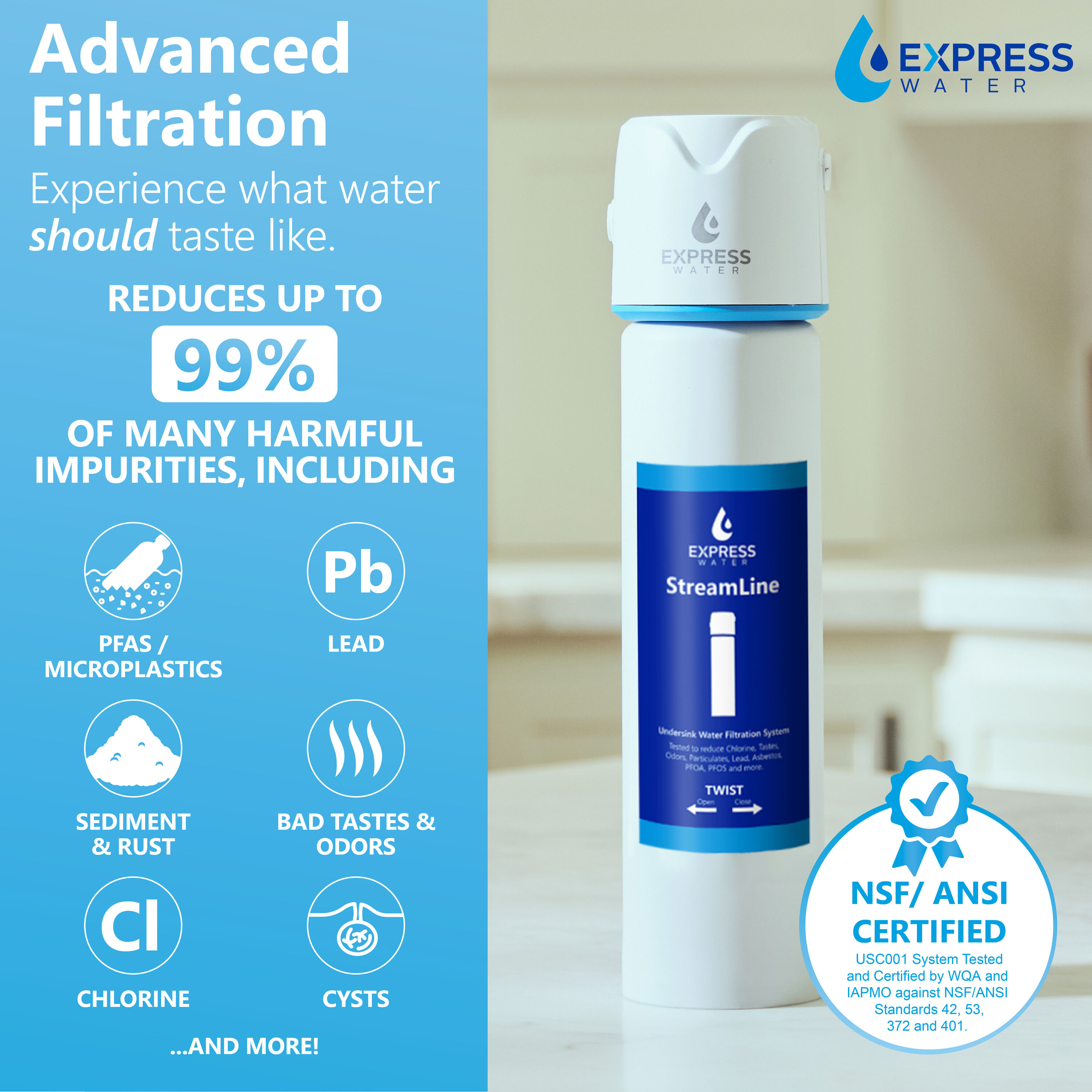 StreamLine White and Blue Under Sink Water Filter System