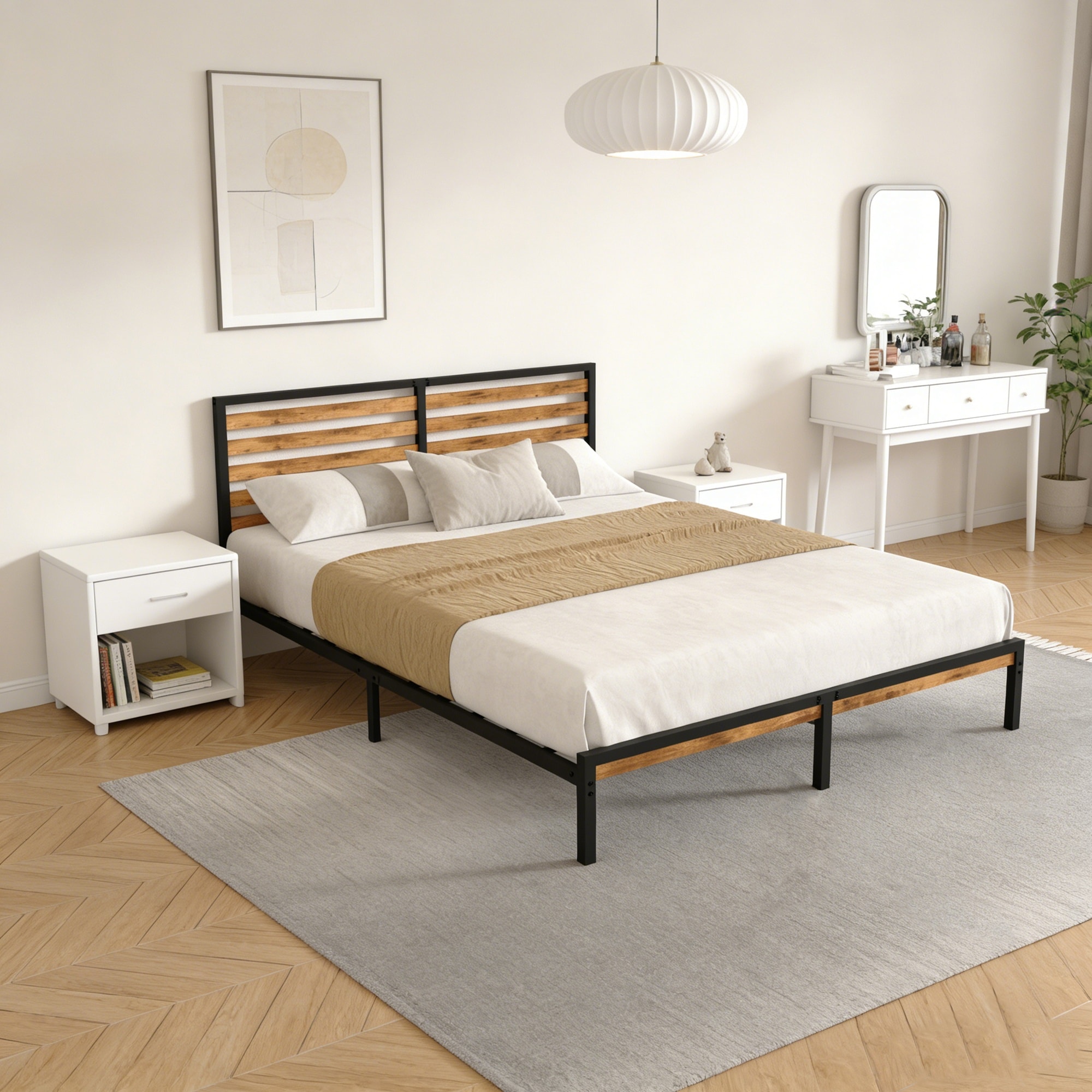 Clihome - Queen Black Metal Bed Frame with Headboard
