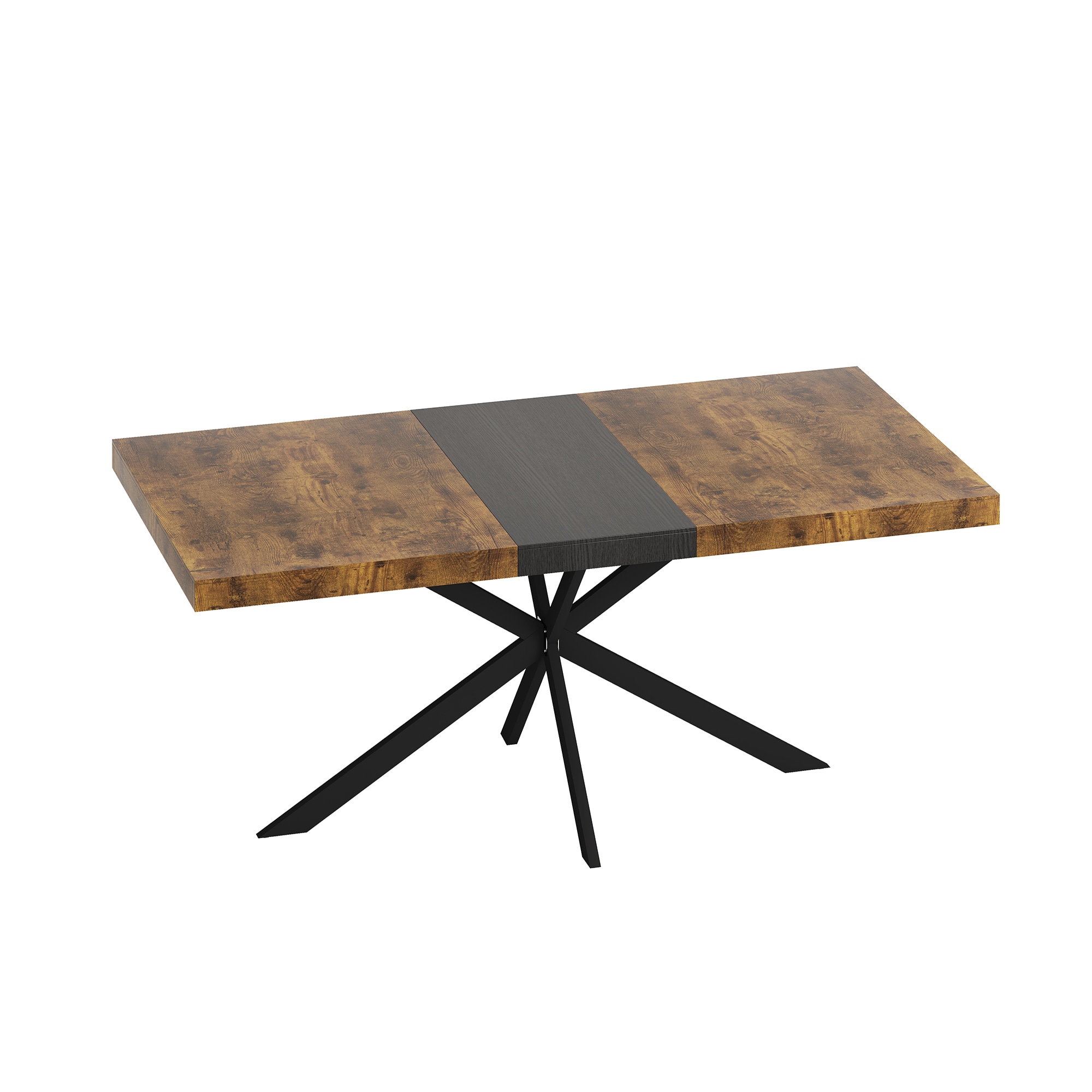 SINOFURN SYB930050WD Brown Rustic Extending Self-storing leaf Dining Table, MDF with Black Metal Trestle Base 70.9-in L x 30-in H