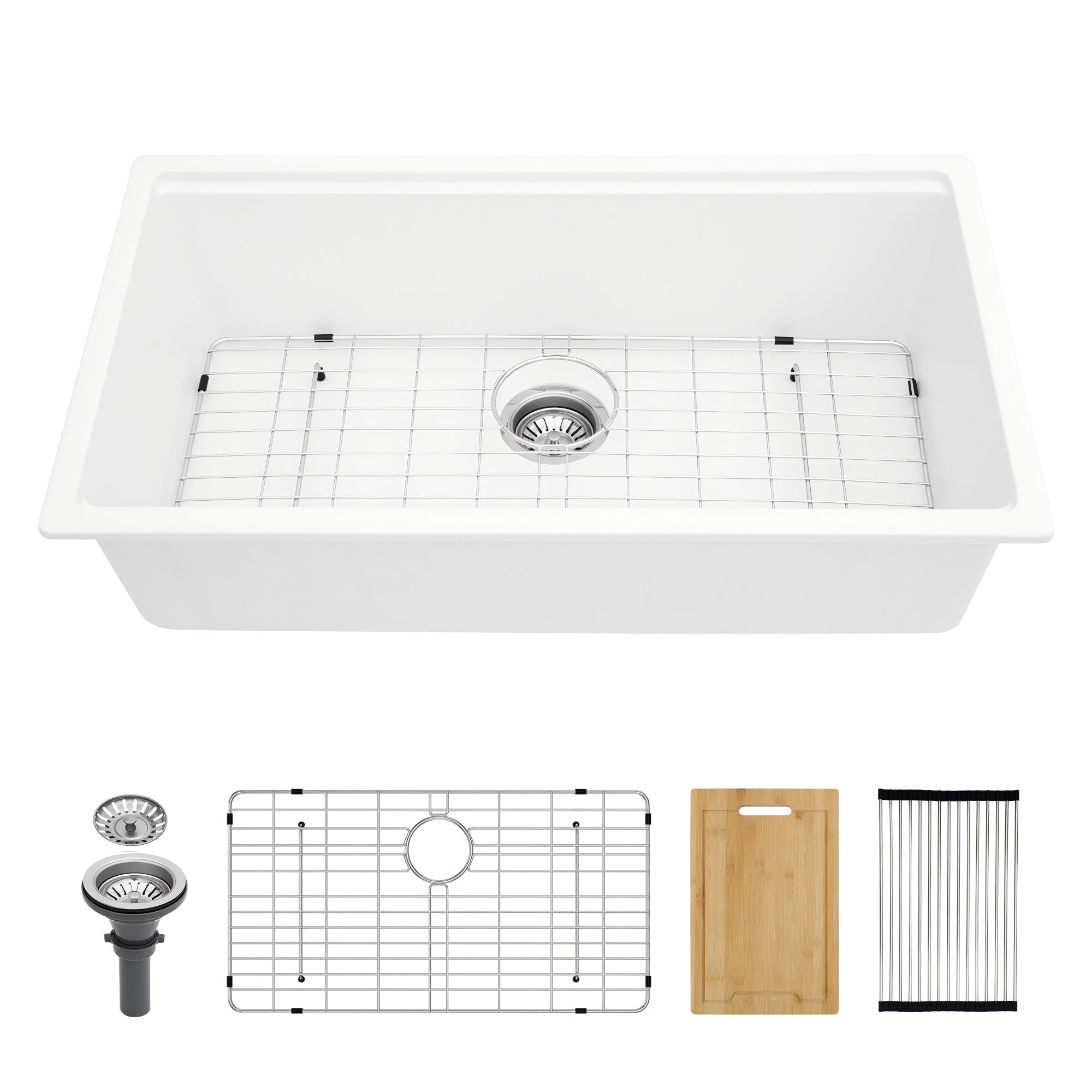 Lordear LD-SYSWHUS32 Undermount 32-in x 19-in Quartz Single bowl Workstation Kitchen Sink