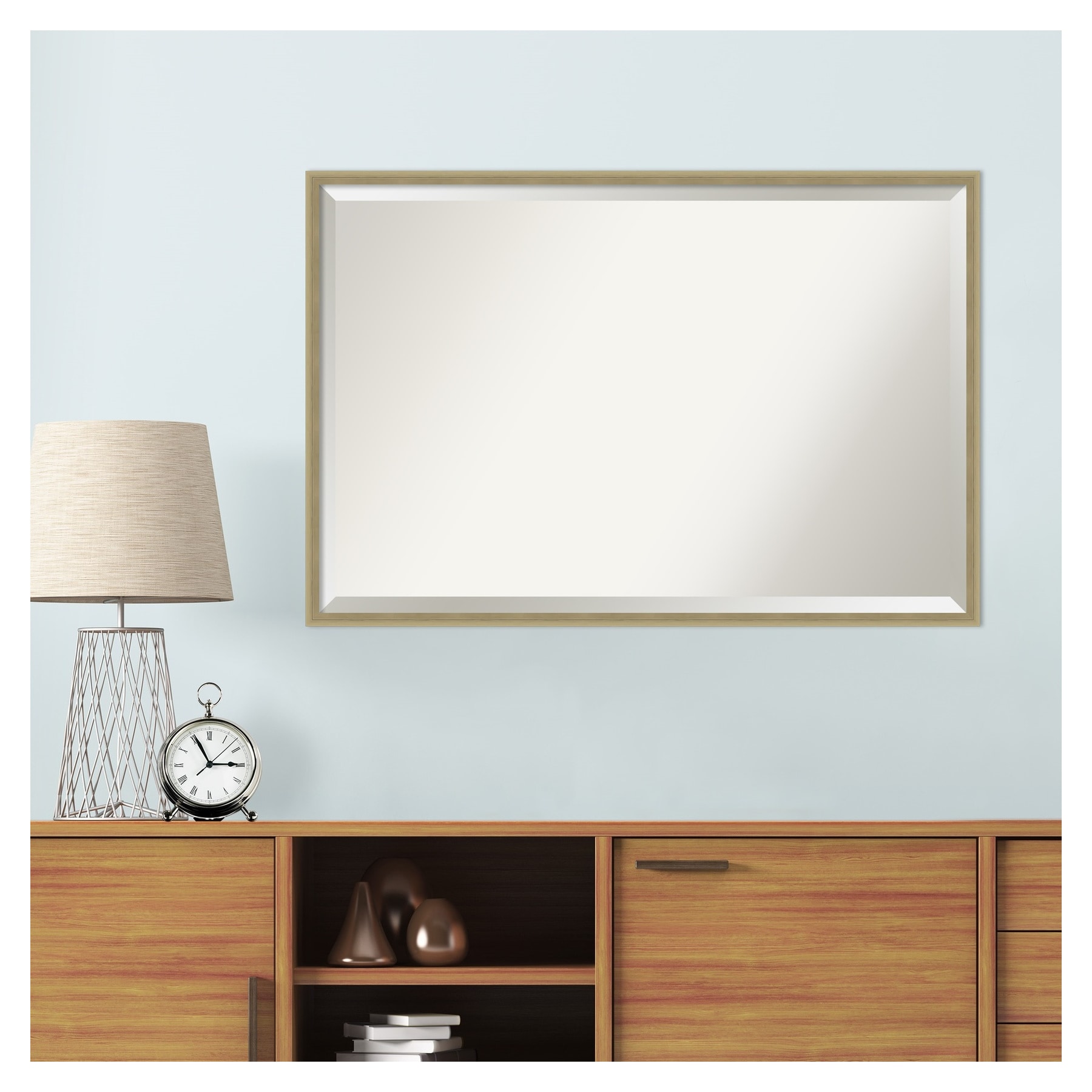 Lucie Champagne Gold Rectangular Wood Vanity Mirror