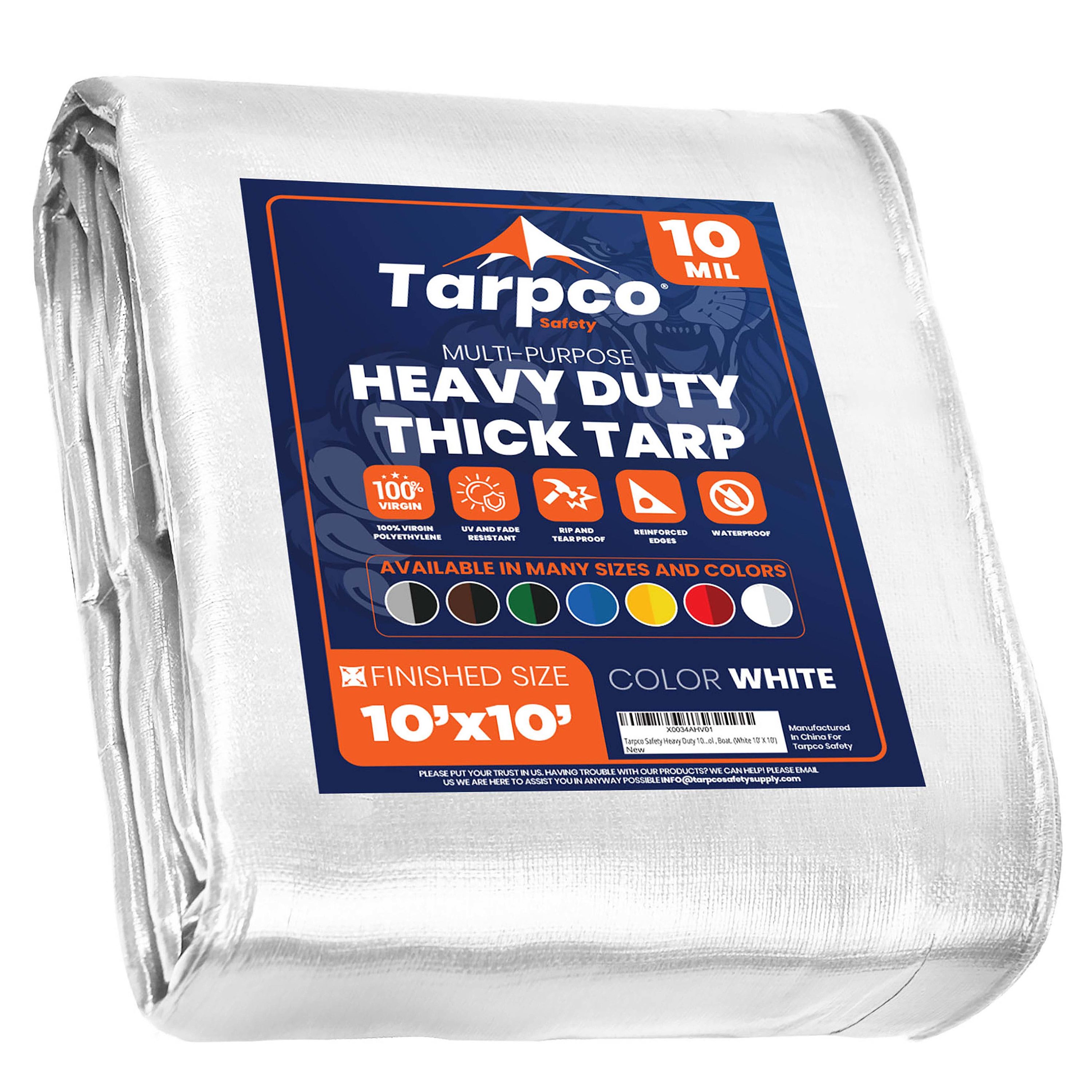 Tarpco Safety TS-154-10X10 10-ft x 10-ft White Waterproof Commercial Polyethylene 10-mil Tarp