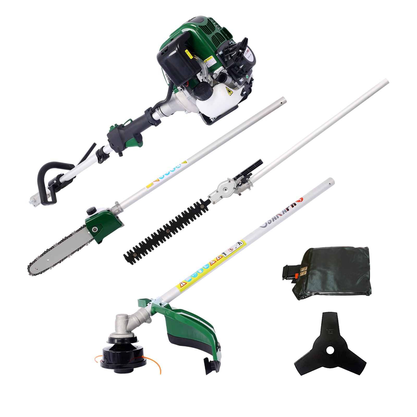 Tatayosi JJ561886 4 in 1 Multi-Functional Trimming Tool 31CC 4-Cycle Garden Tool System with Gas Pole Saw Hedge Trimmer Grass Trimmer and Brush Cutter EPA Compliant
