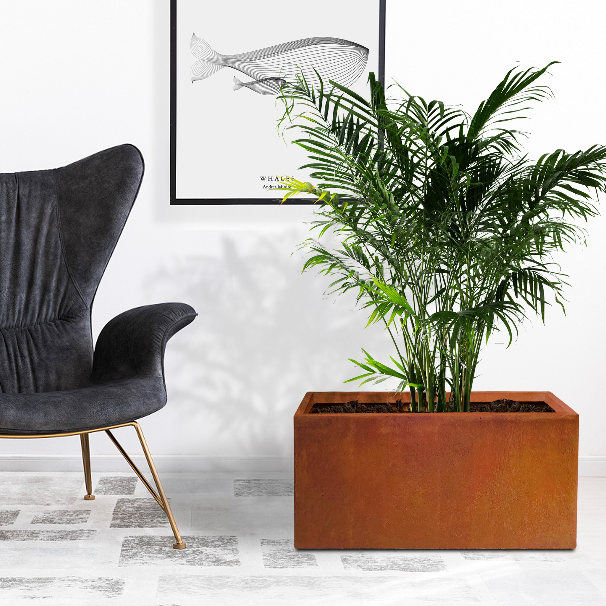 Charcoal Gray Lightweight Concrete Modern Cylinder Planter, 13.39"