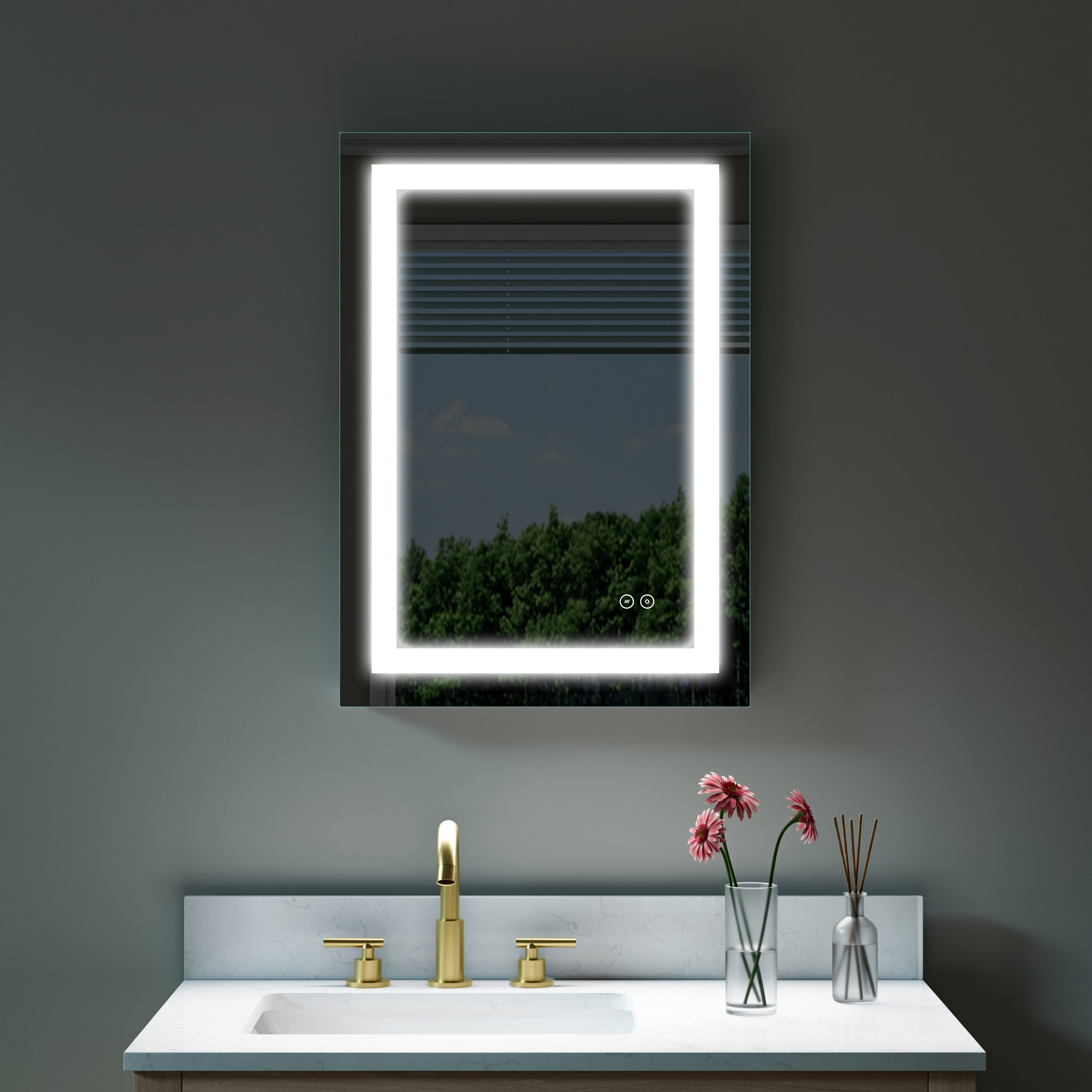 Ayelon Mirror 20-in x 29-in Polished Frameless Rectangle Dimmable LED Lighted Fog Free Bathroom Vanity Mirror ( Silver )