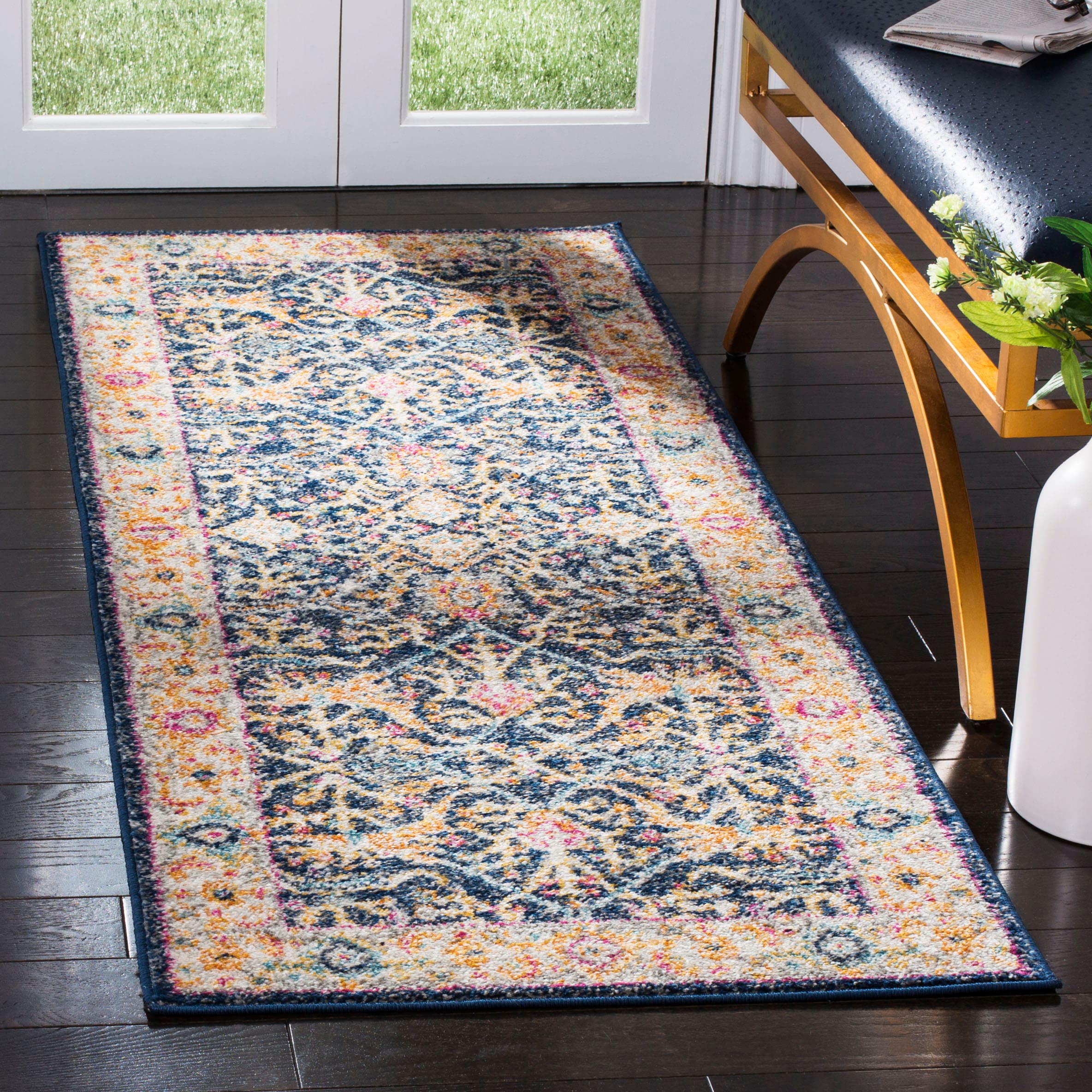 Hand-Knotted Chic Metro Navy & Cream Cotton Blend Runner Rug - 2'3" X 6'