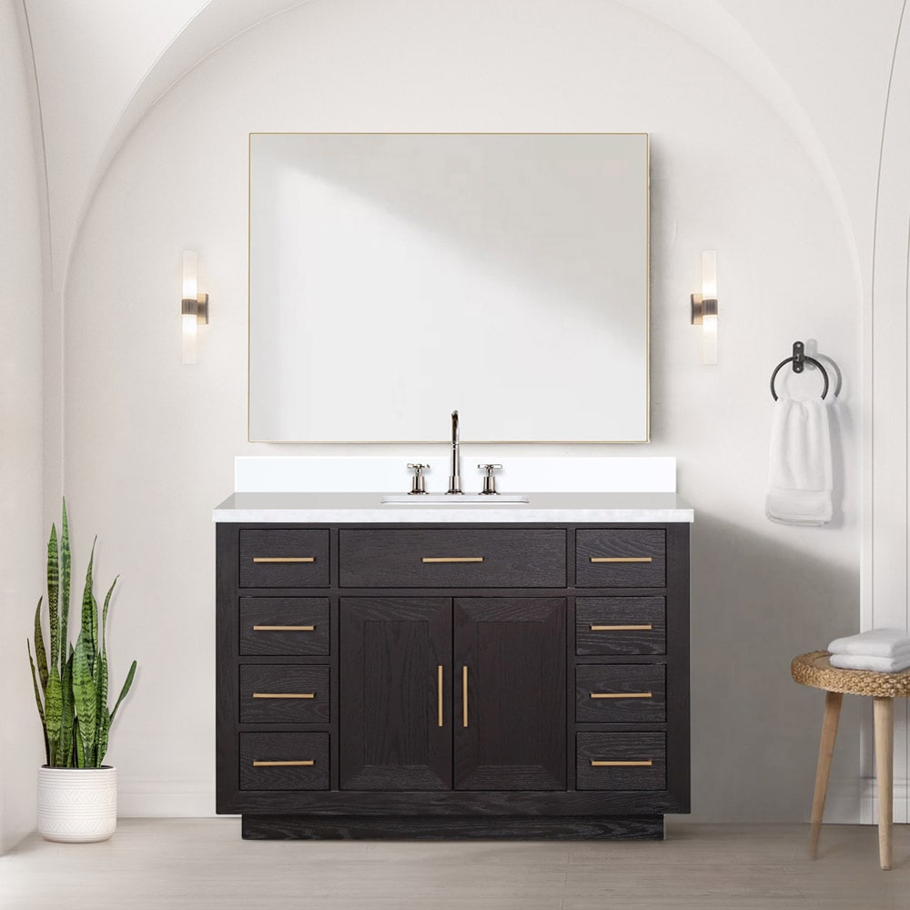 Lexora LVGI48SJ201 Gilroy 48-in Black Oak Single sink Bathroom Vanity with White Quartz Top (Faucet Included)