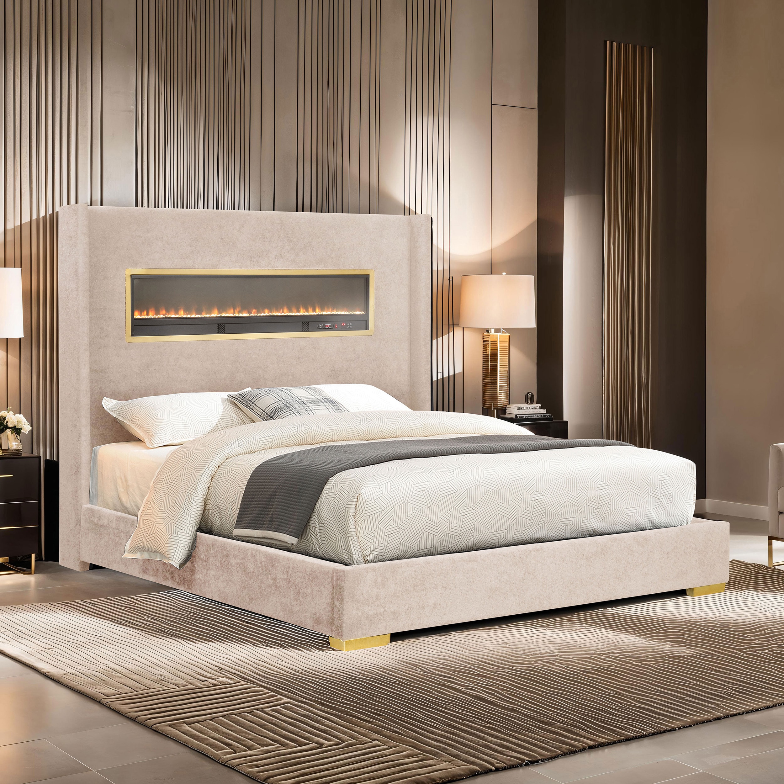 Furniture of America IDF-74003BG-EK Ossey Beige King Wood Platform Bed